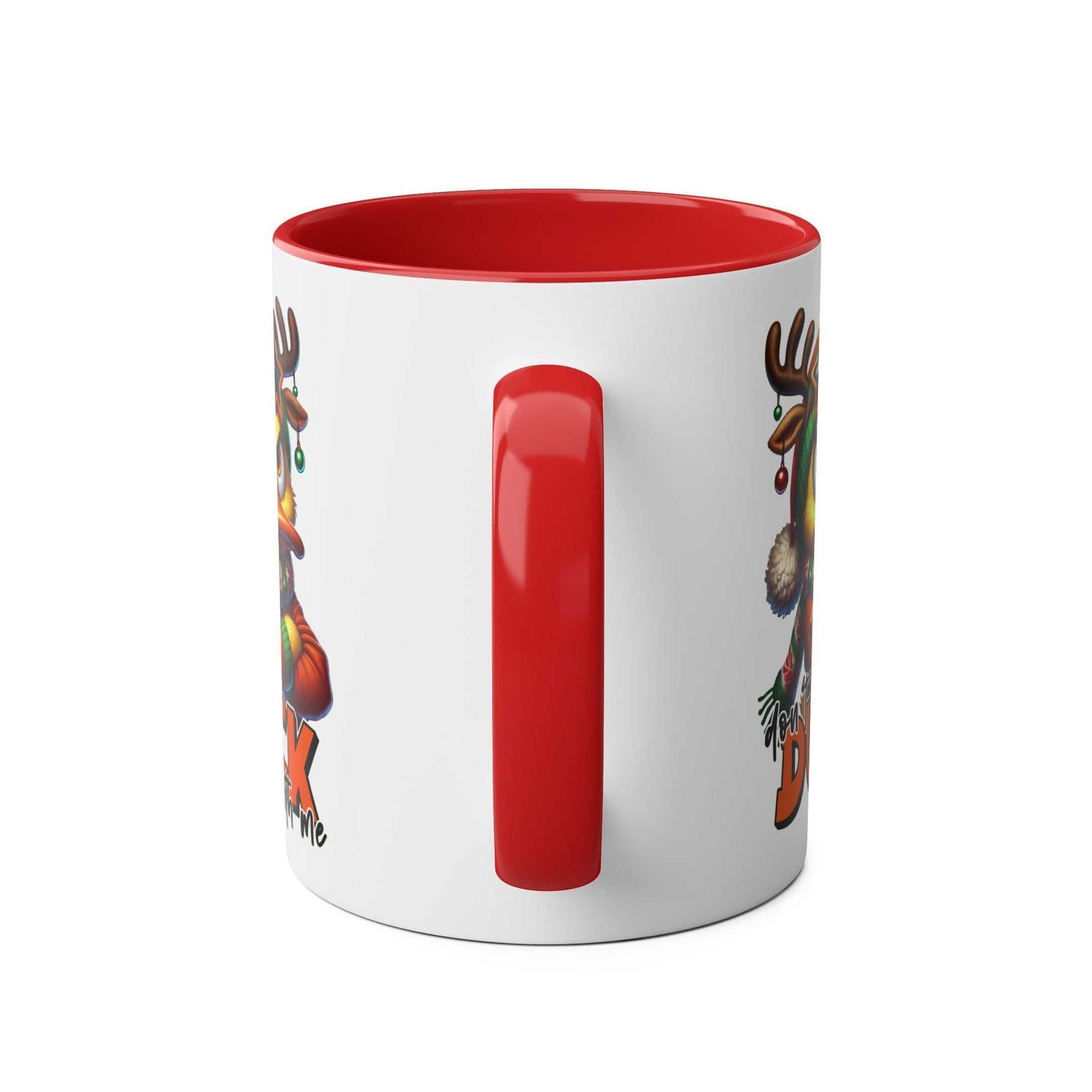 Sarky Christmas Mug featuring a playful duck design, glossy finish, 11oz ceramic, available in 7 colors.