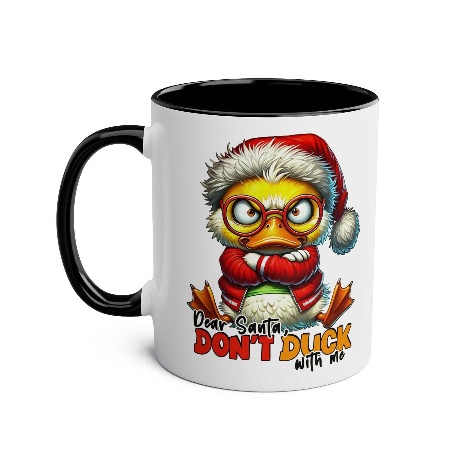 Sarky Christmas Mug with sassy duck design and holiday humor.