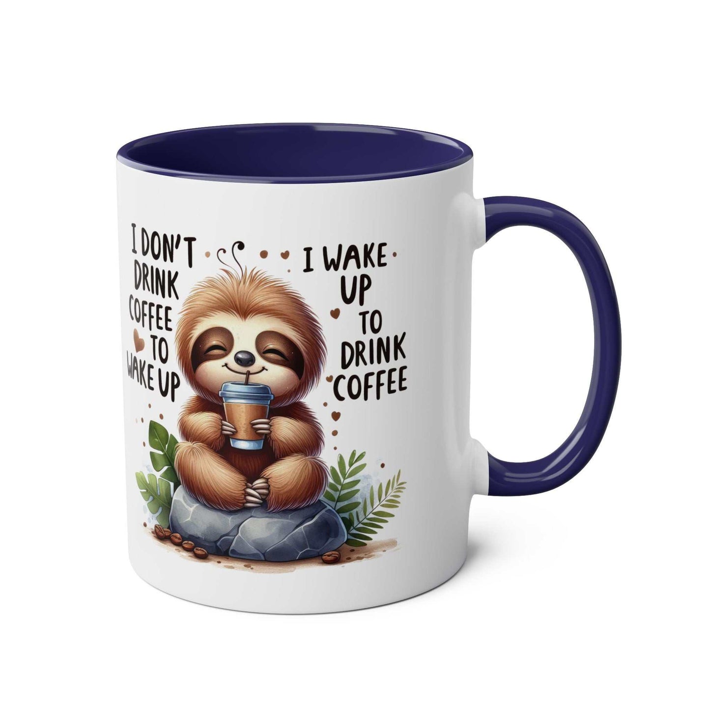 cute sloth coffee mug with whimsical design and blue interior