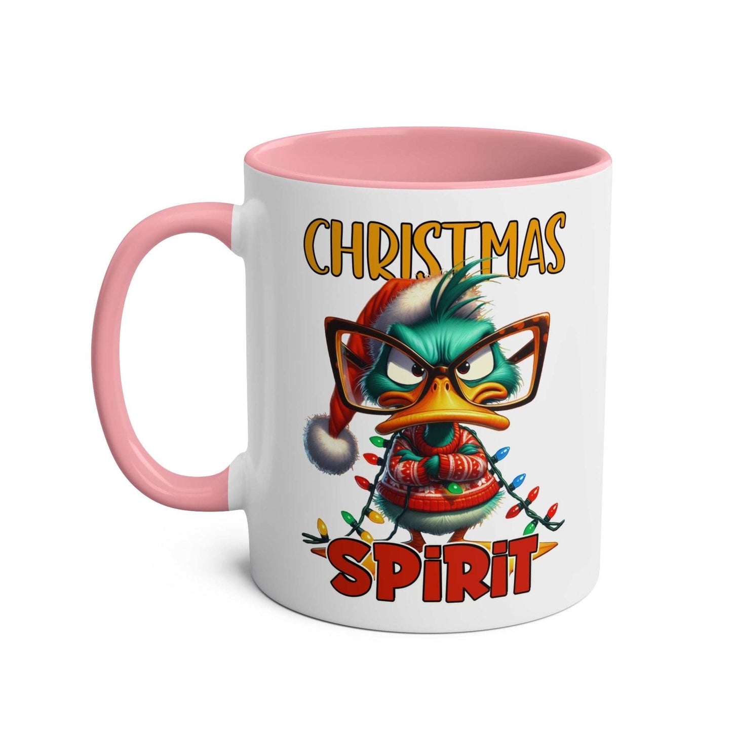 Sarky Christmas Mug with duck design and festive humor, available in 7 colors, 11oz ceramic.