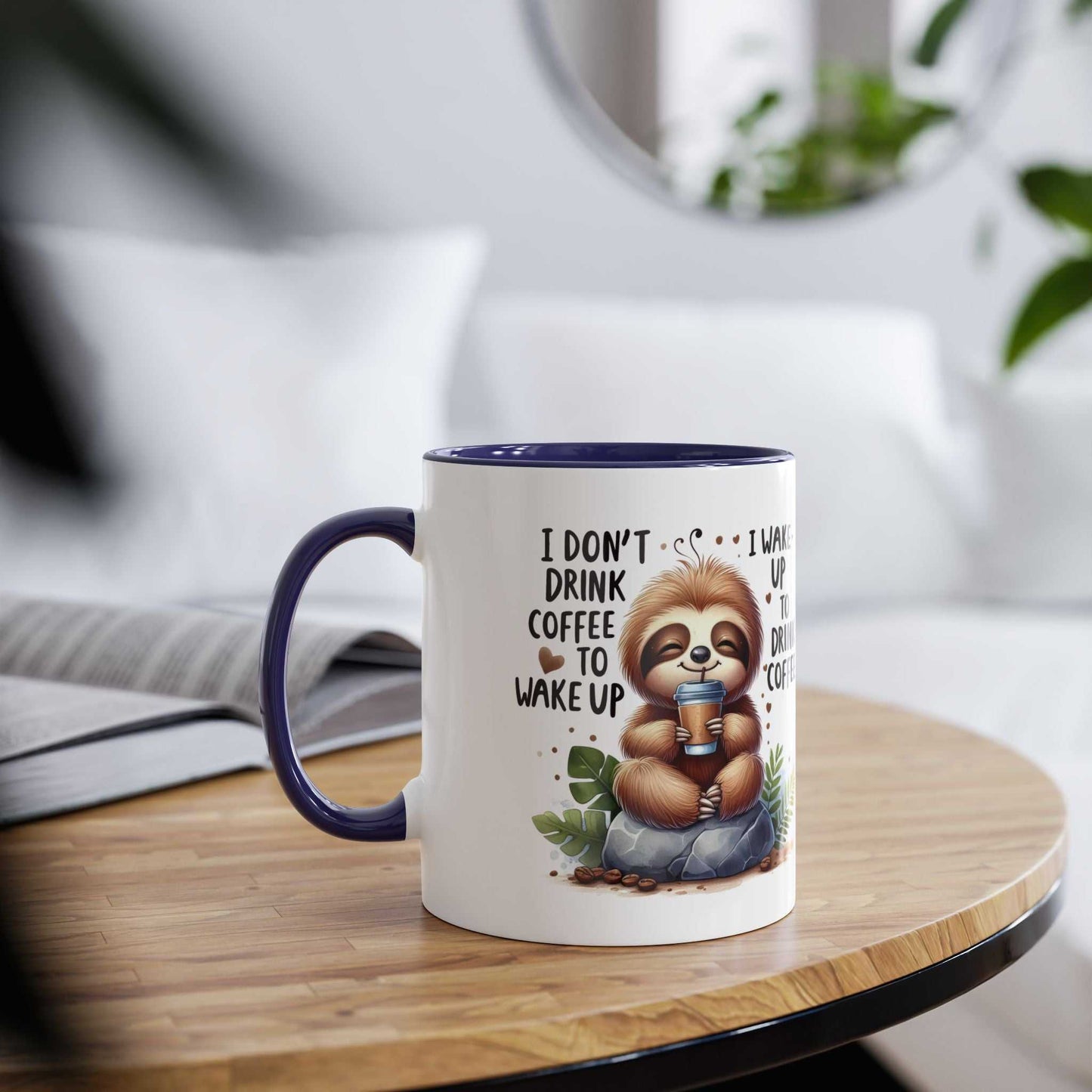 Cute sloth coffee mug with whimsical design, perfect for animal lovers.