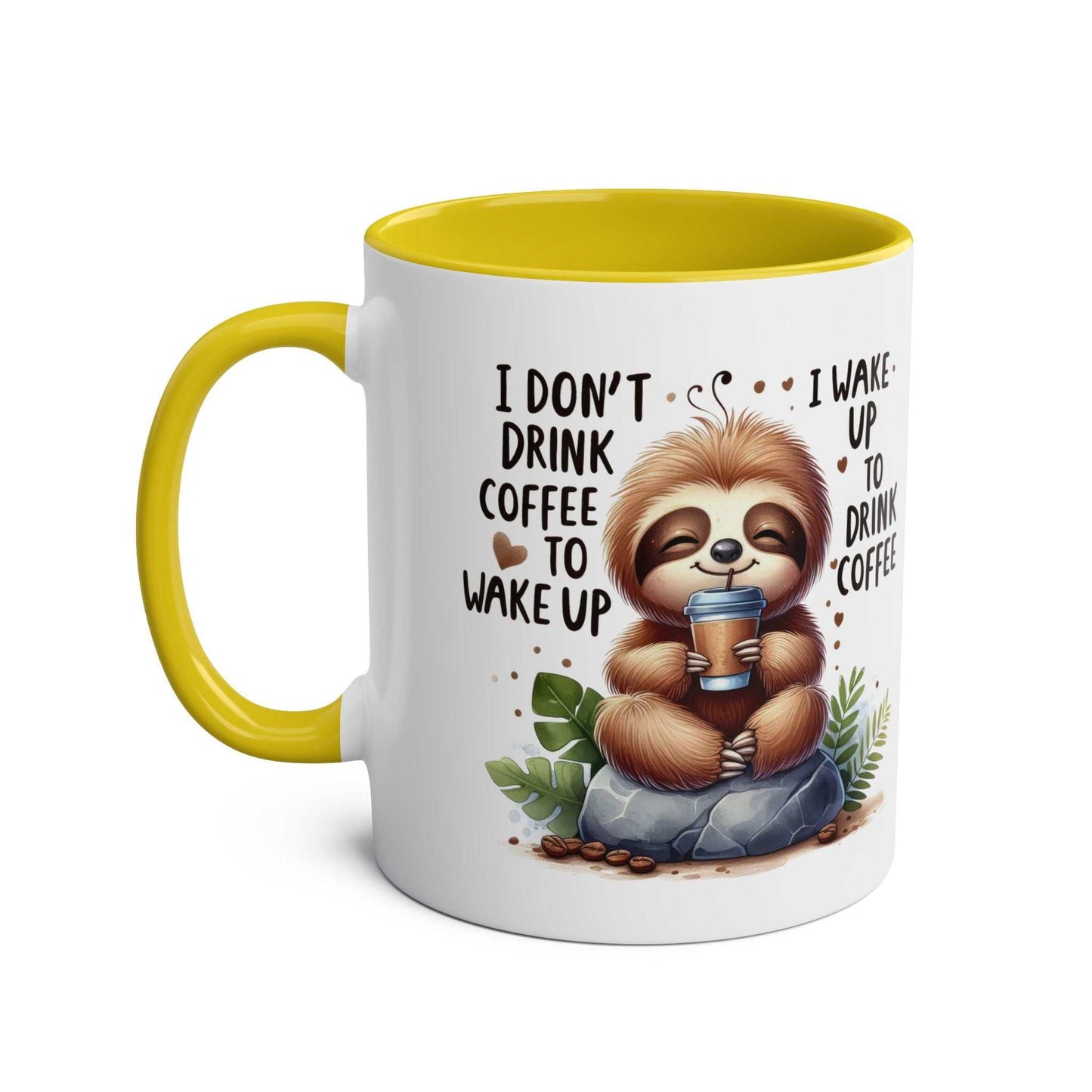 Cute sloth coffee mug with a whimsical design, perfect for animal lovers, ceramic, glossy finish, microwave and dishwasher safe.