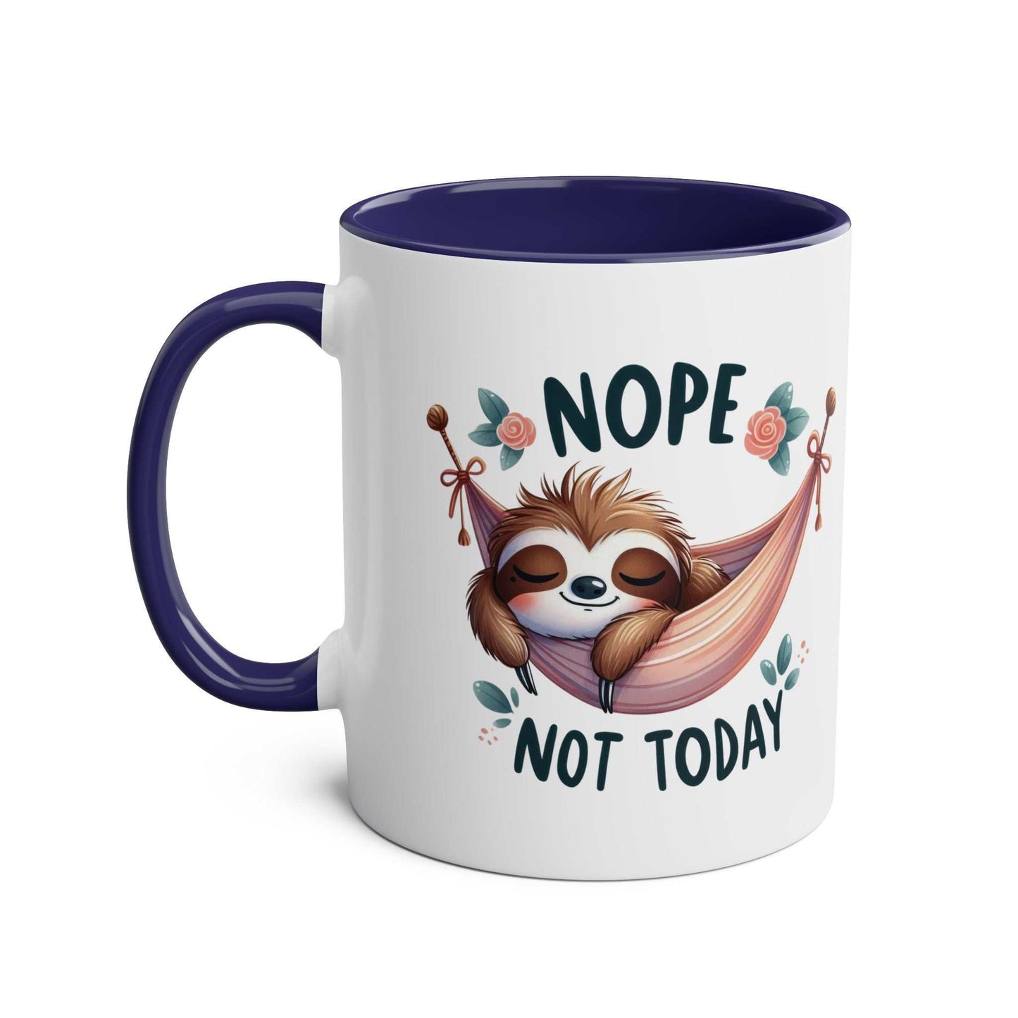 Cute sloth coffee mug with "Nope Not Today" design, perfect for animal lovers.