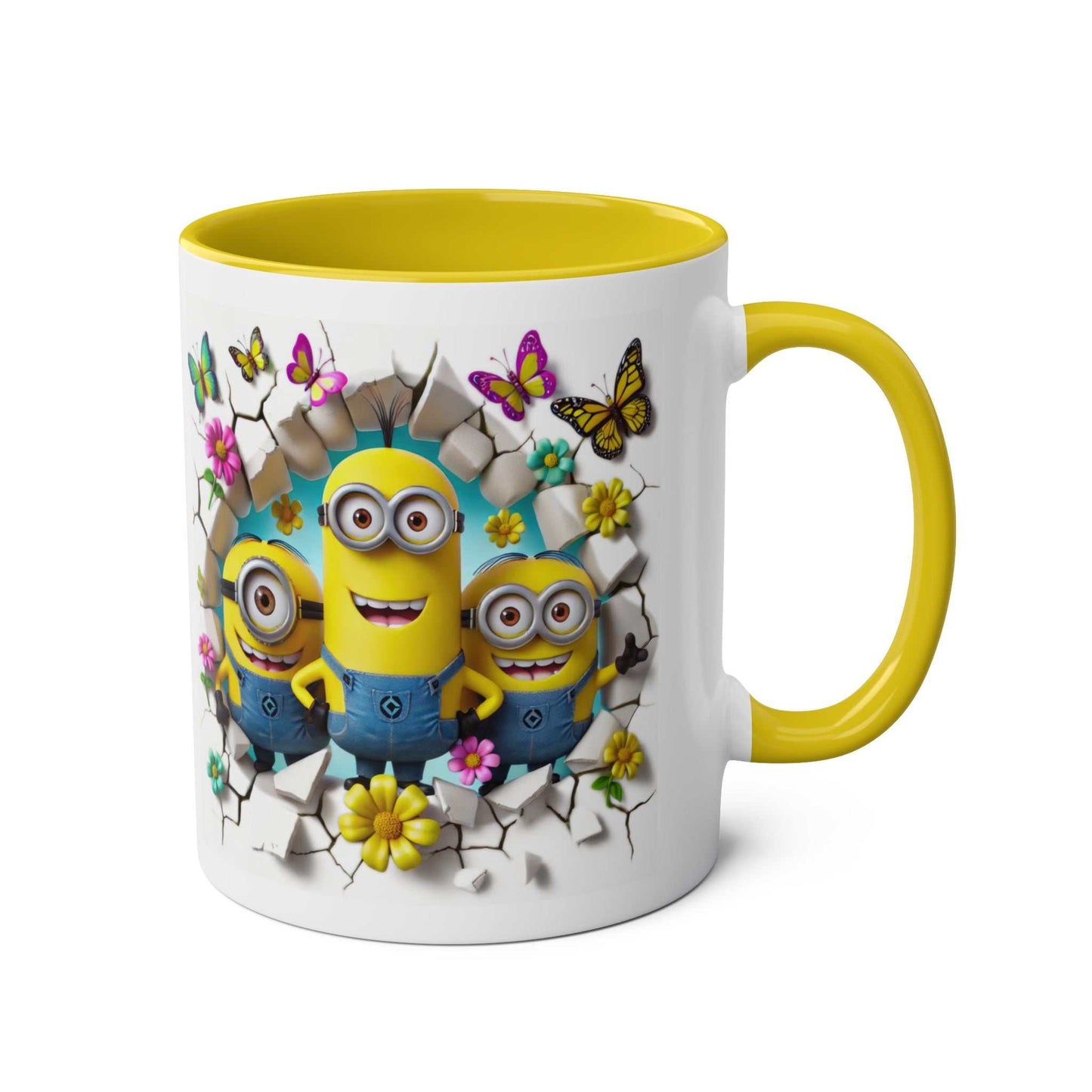 Minion inspired coffee mug with cheerful design and yellow handle.
