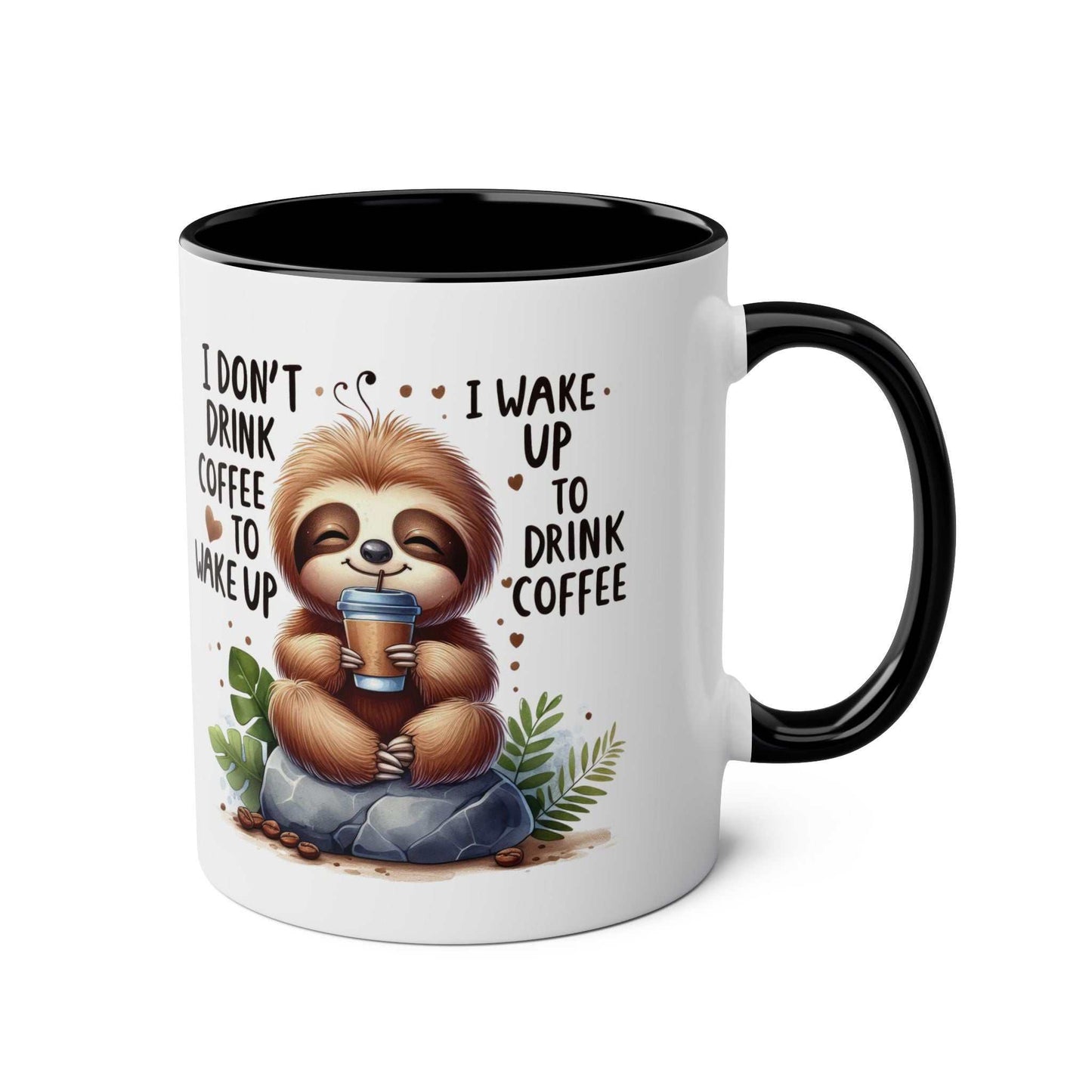 Cute sloth coffee mug with whimsical design and matching coaster option.