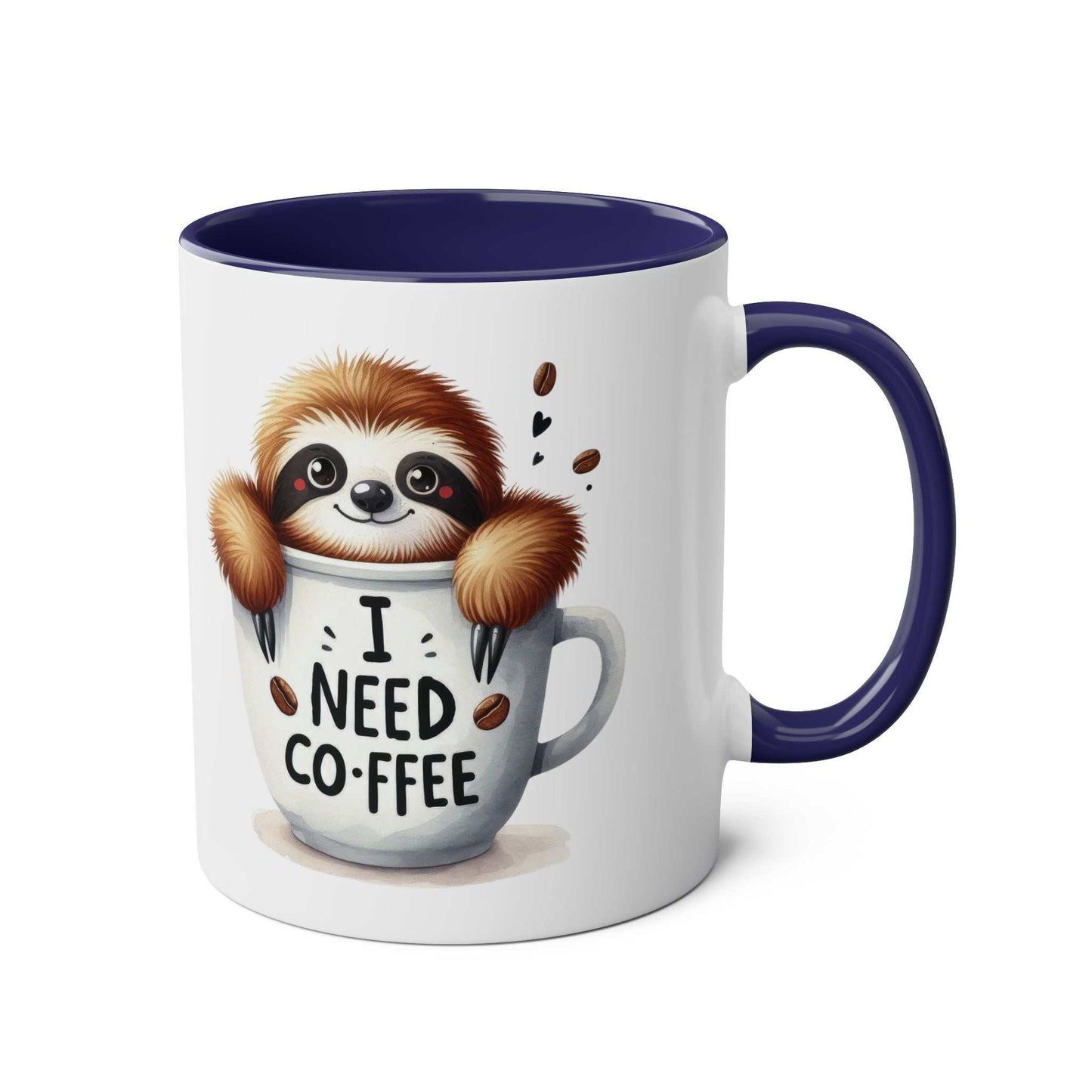 Cute sloth coffee mug with colorful design, 11oz ceramic, glossy finish.