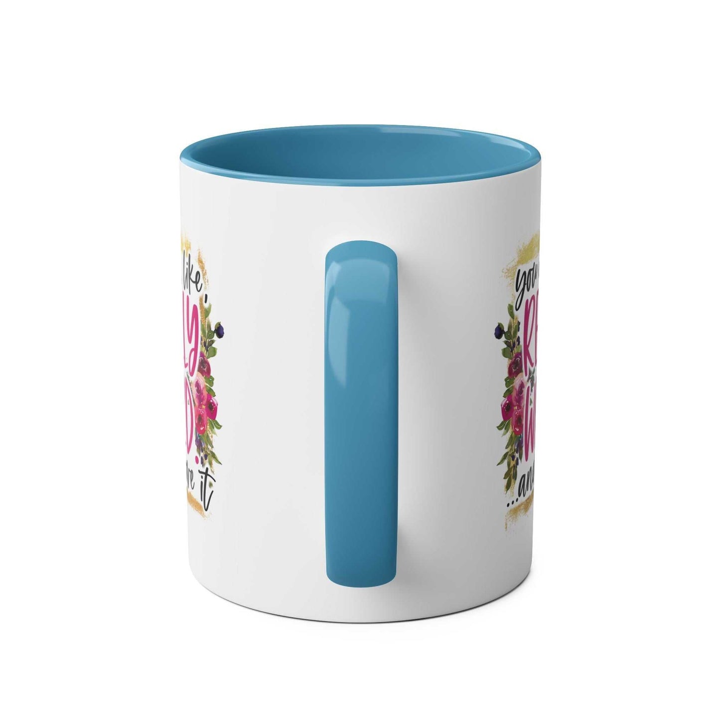 Really Weird Coffee Mug with humorous design, blue handle, and inner, perfect quirky gift.