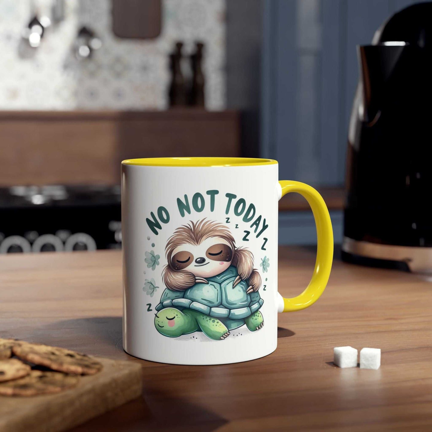 Cute sloth coffee mug with "No Not Today" design, perfect for animal lovers.