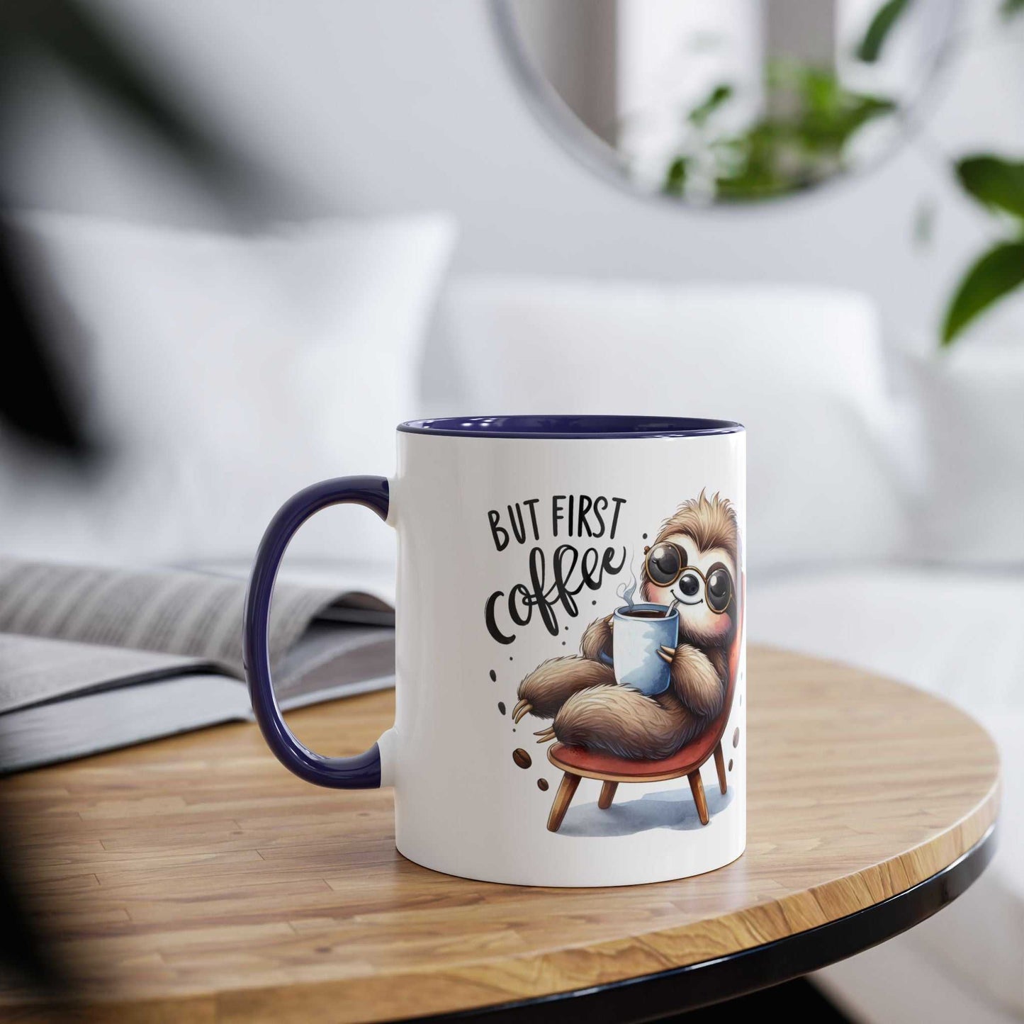 Cute sloth coffee mug with whimsical design, perfect for animal lovers.