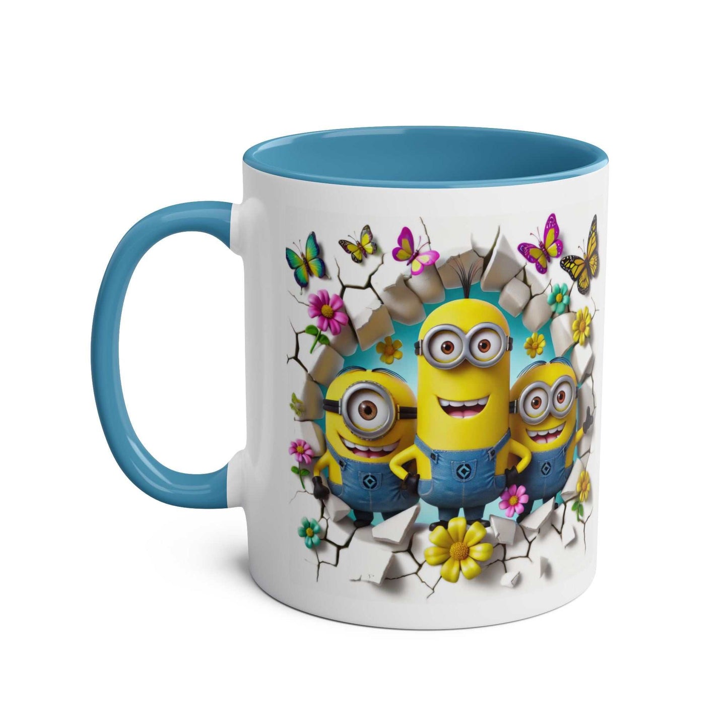 Minion inspired coffee mug with cheerful yellow character design and blue handle.