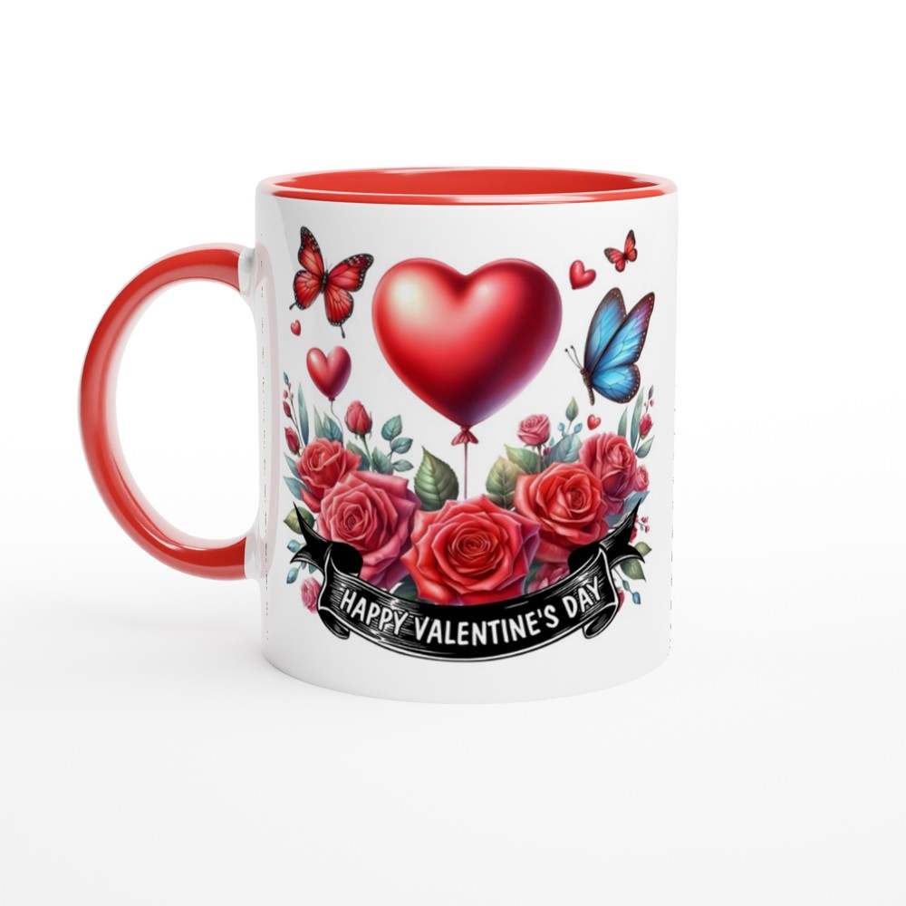 Valentines Day mug with heart and roses, perfect gift for partner.