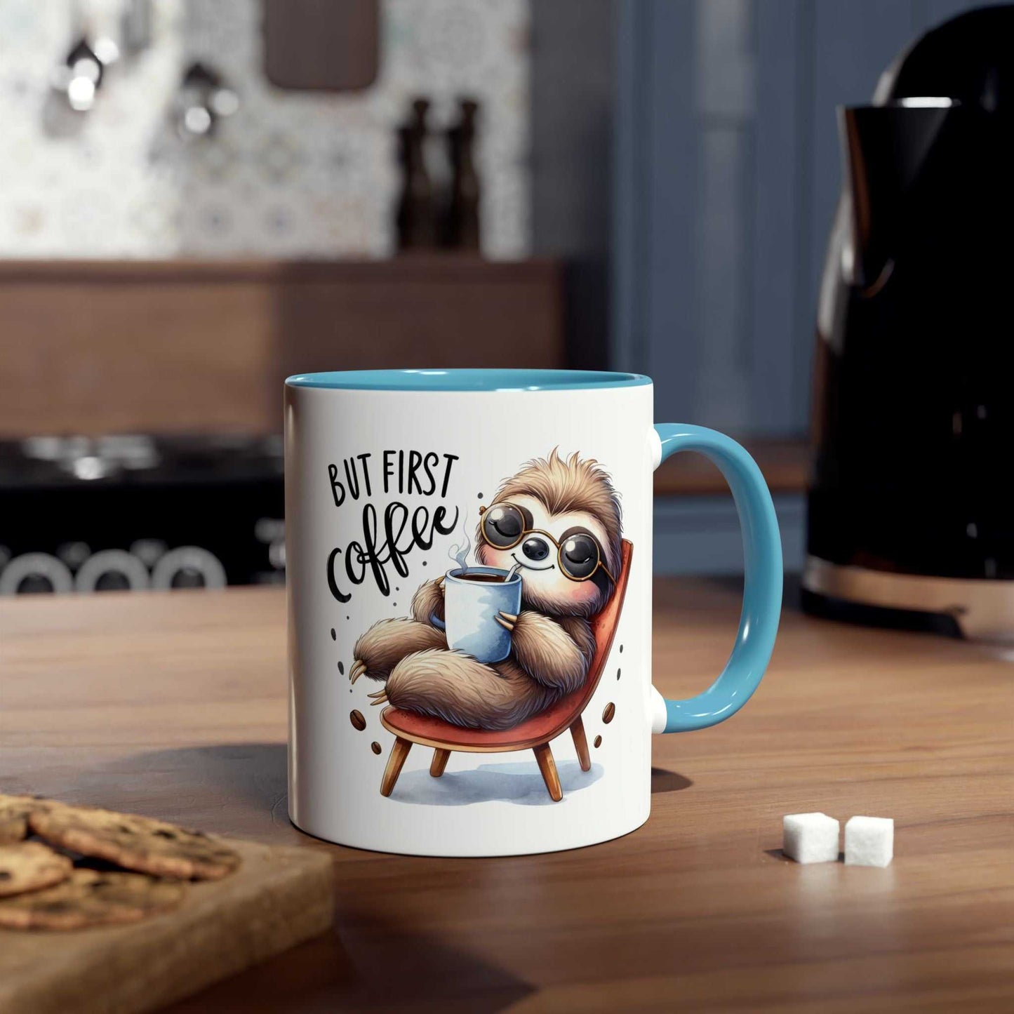 Cute sloth coffee mug with cozy design, perfect for animal lovers and whimsical mornings.