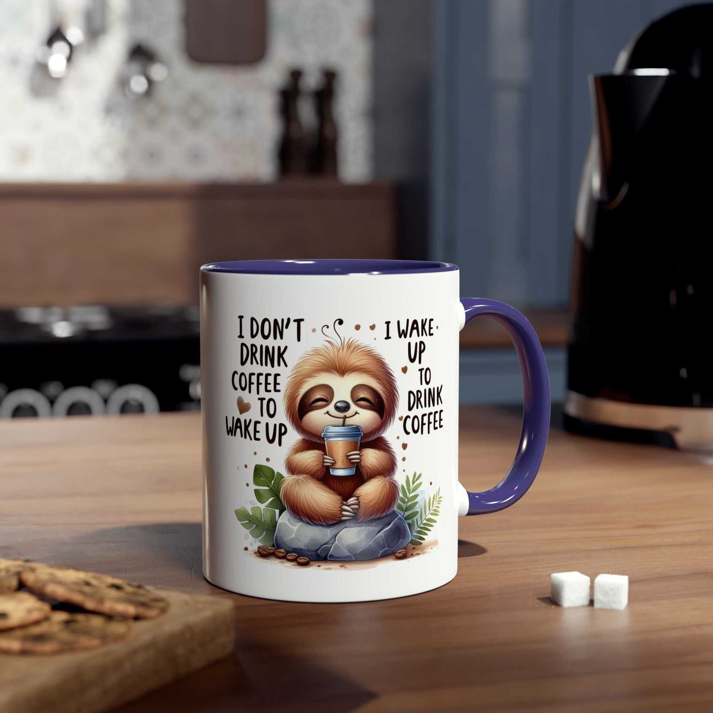 Cute sloth coffee mug with a whimsical sloth design, ideal for animal lovers, 11oz ceramic, glossy finish.