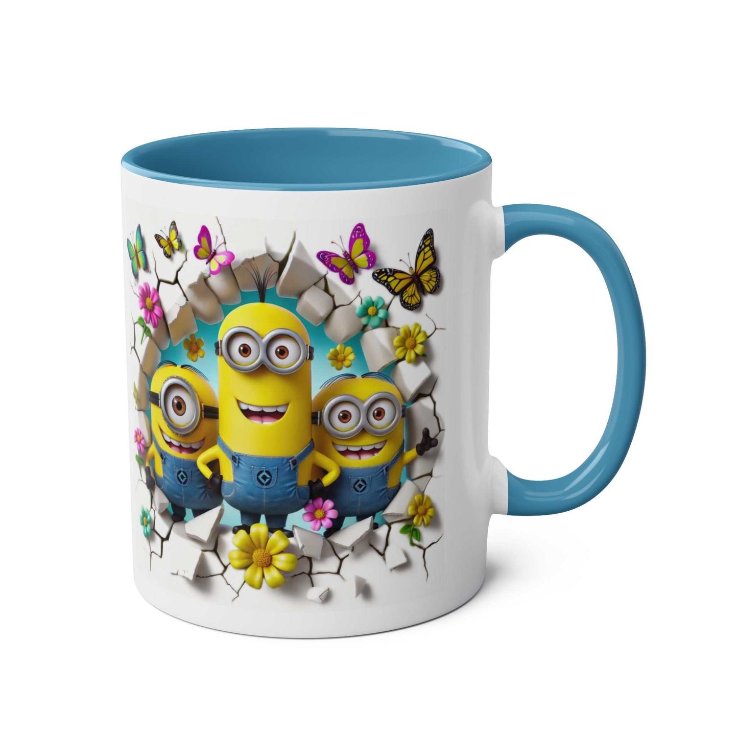 Minion inspired coffee mug with cheerful design featuring yellow characters, perfect for fans and everyday use.