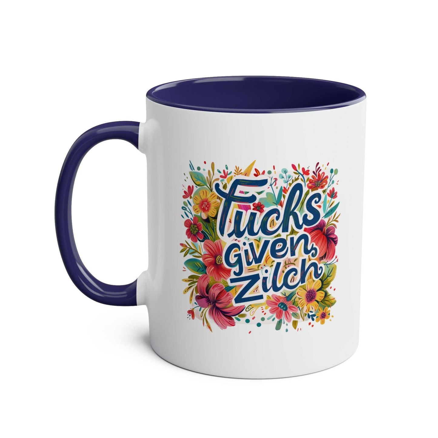 Cheeky Zilch Coffee Mug with bold floral design and "Fucks Given Zilch" text.