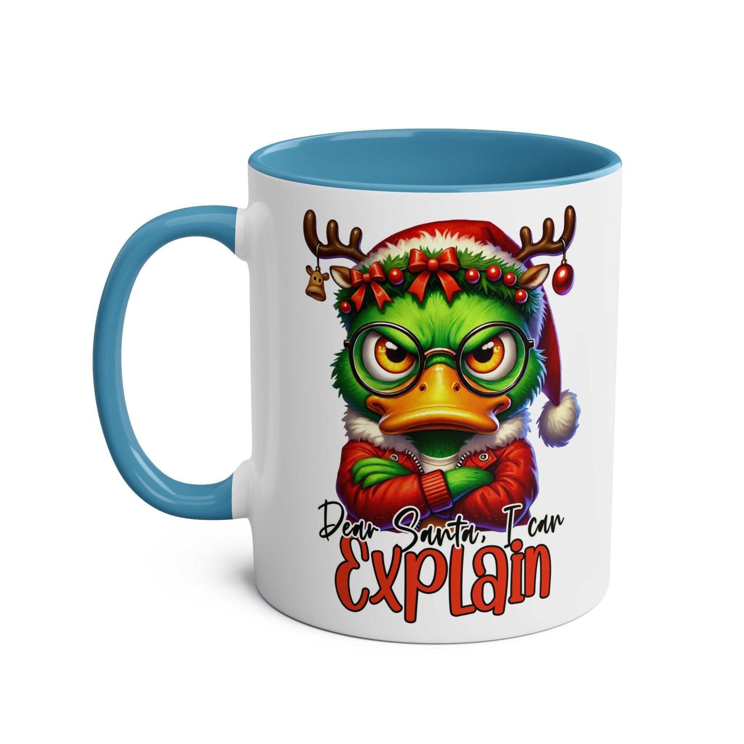 Sarky Christmas mug with duck design, 11oz ceramic, glossy finish, available in 7 colors.