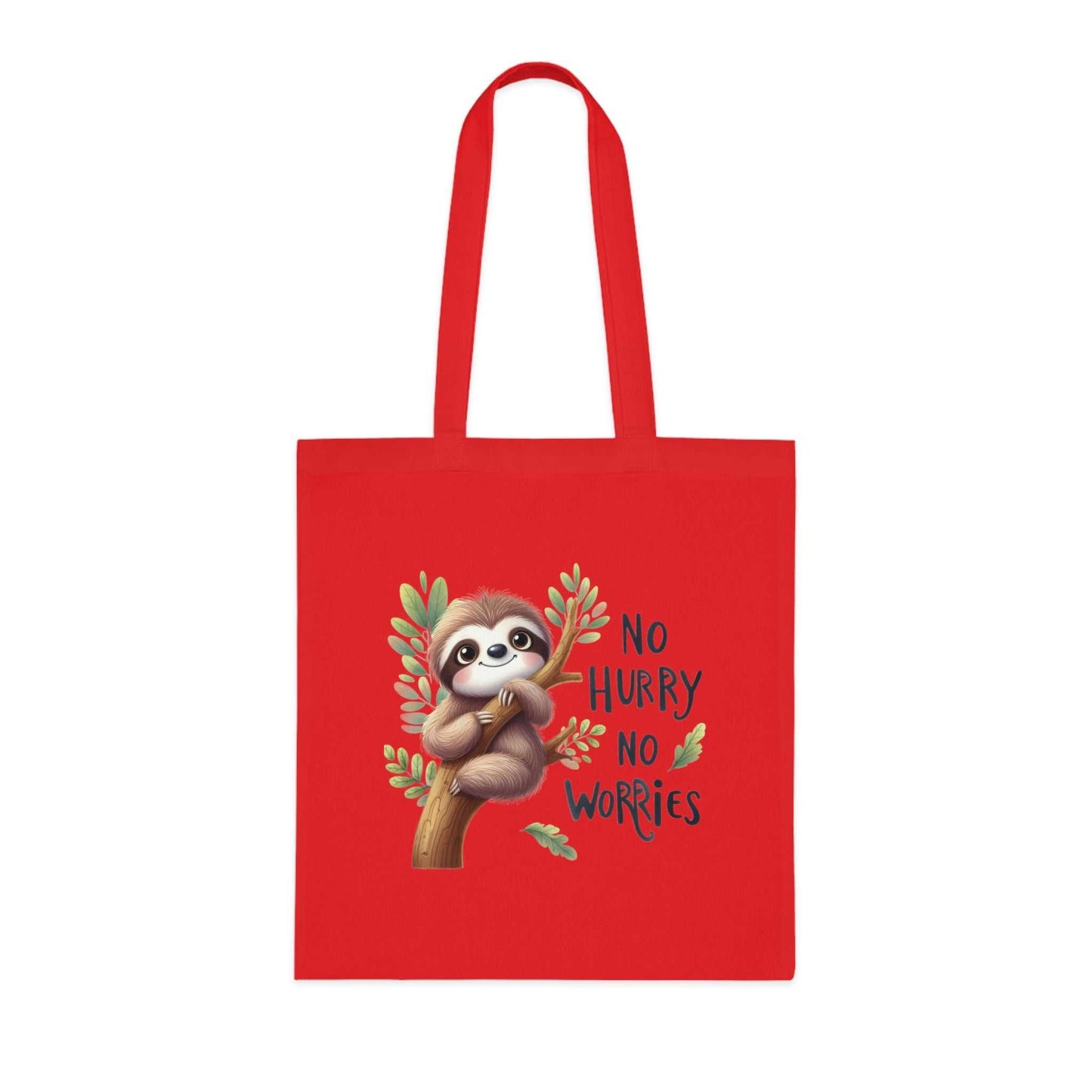 Cotton tote with cute sloth design, vibrant colors, and reinforced handles.