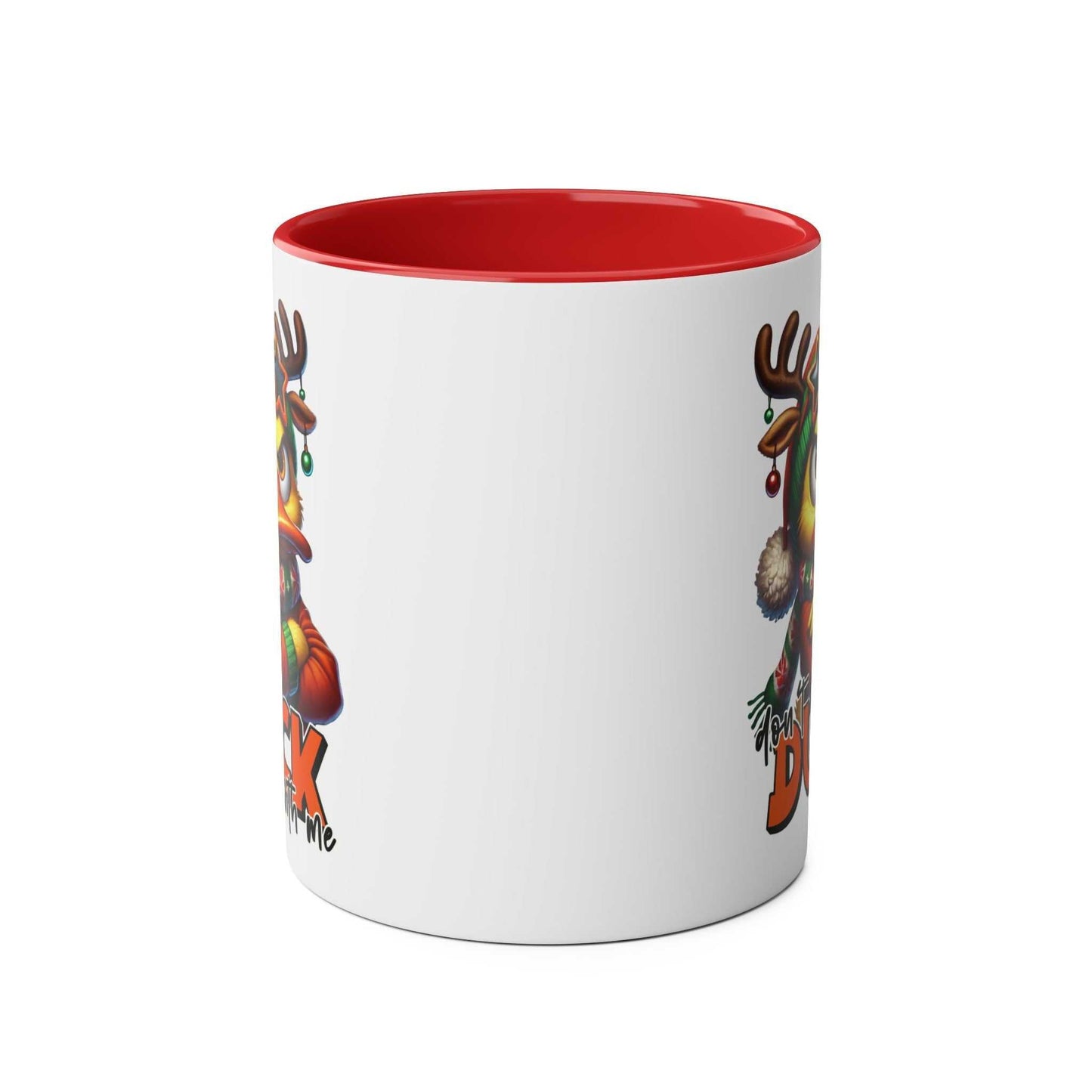 Sarky Christmas Mug with duck design, 11oz ceramic, glossy finish, available in 7 colors.