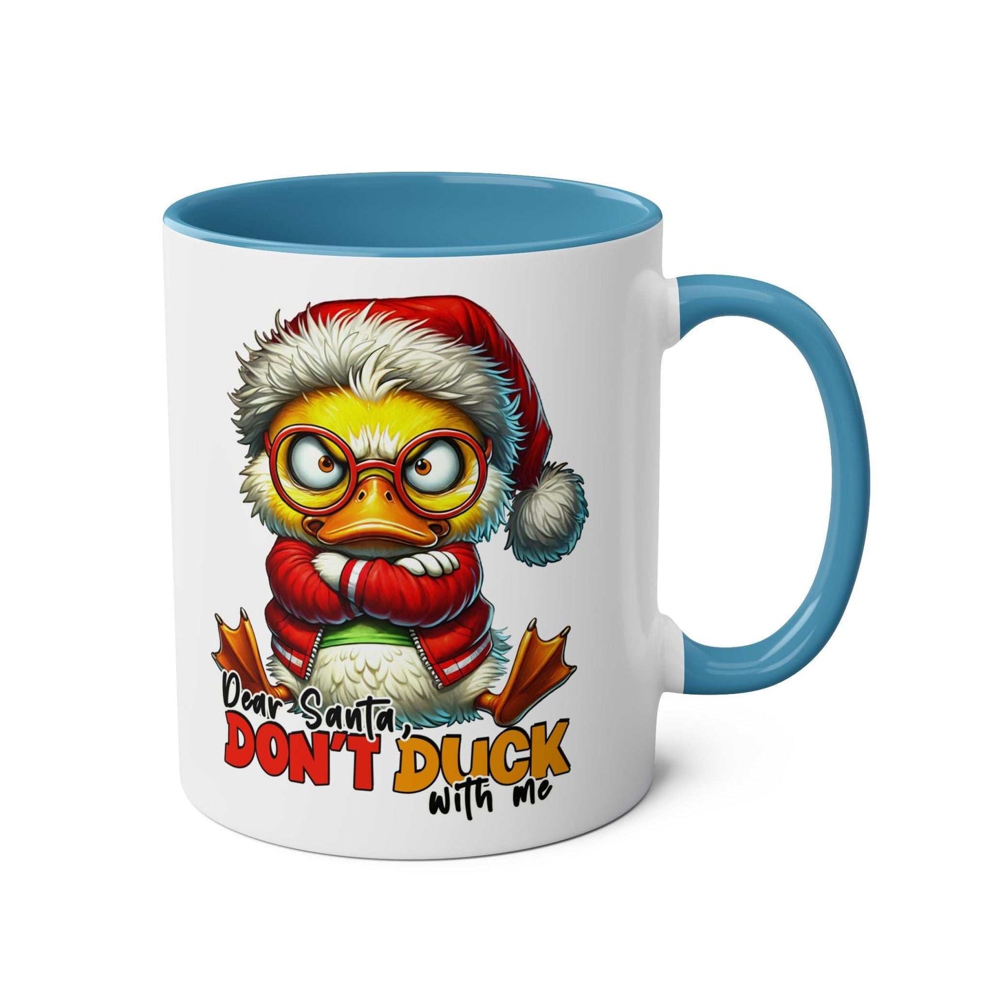 Sarky Christmas Mug with duck design and humorous twist, ceramic, glossy finish, 11oz, microwave and dishwasher safe.