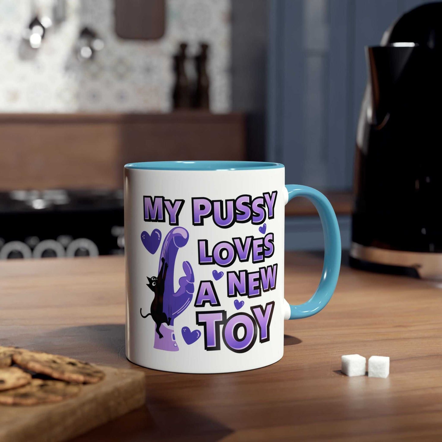 Playful and humorous Cheeky Fun Coffee Mug with a quirky design, glossy finish, and available in 7 colors.