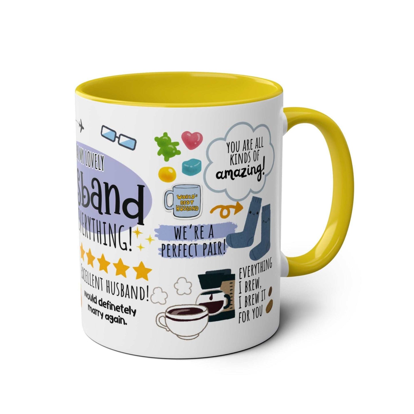 Husband Father's Day gift mug with colorful design and cheerful illustrations, perfect for dads.