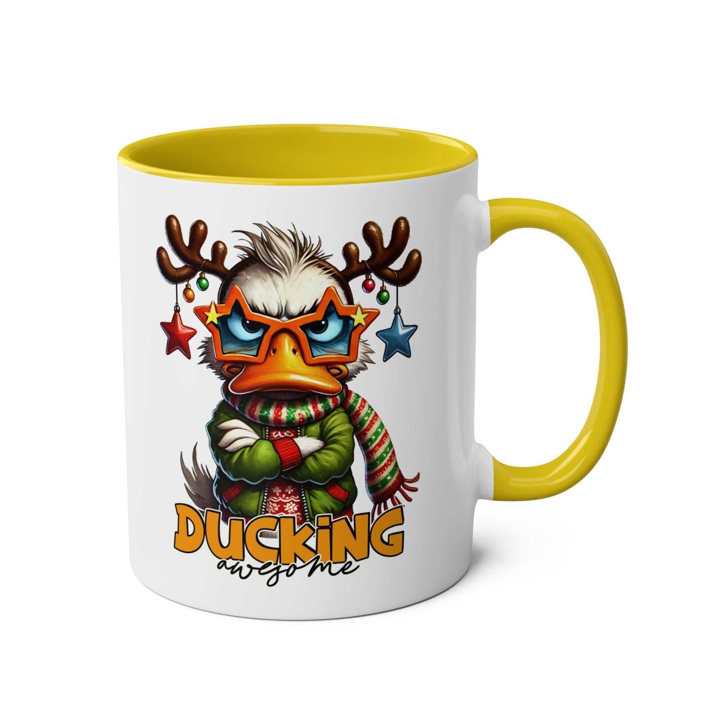 Sarky Christmas Mug with duck design, 11oz ceramic, microwave and dishwasher safe.