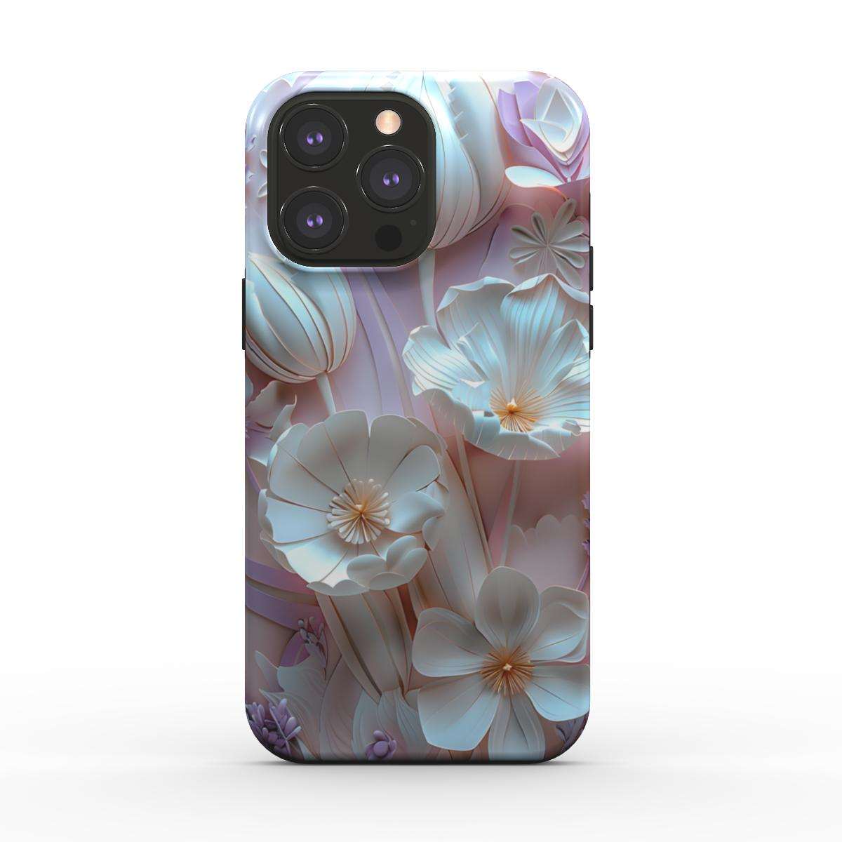 MagSafe Tough iPhone Case with floral design, glossy finish, dual-layer protection, supports wireless charging.