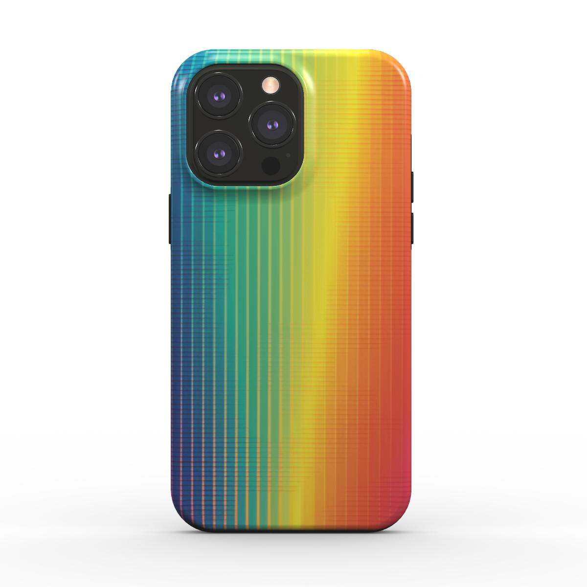 MagSafe Tough iPhone Case with rainbow gradient design, dual-layer protection, and glossy finish.