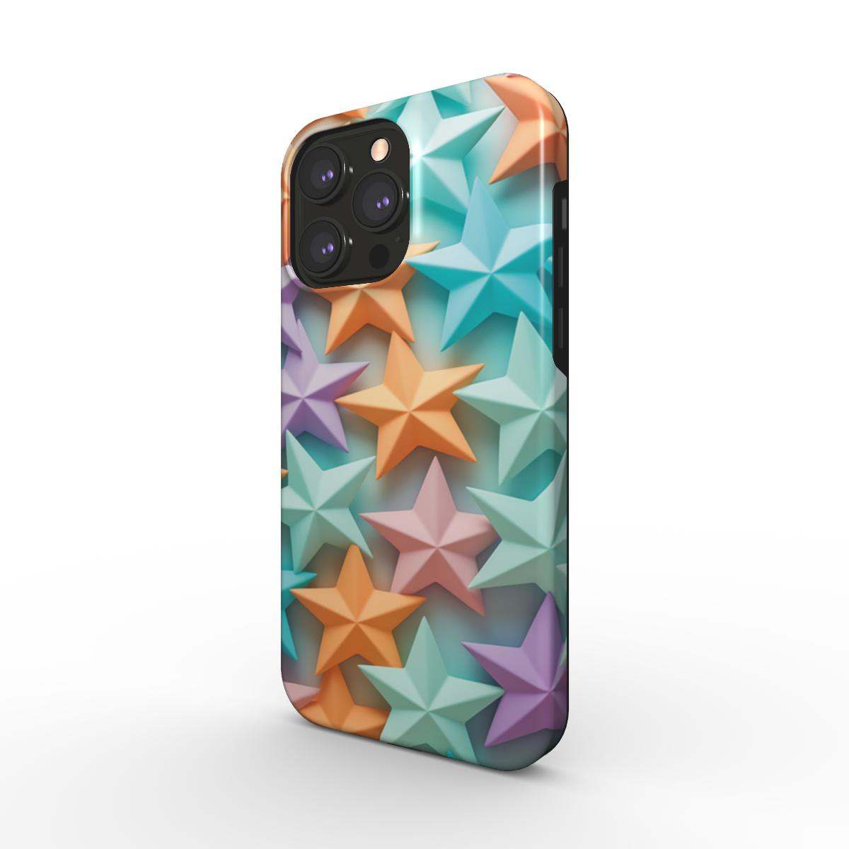 MagSafe Tough iPhone Case with colorful star design, glossy finish, dual-layer protection.