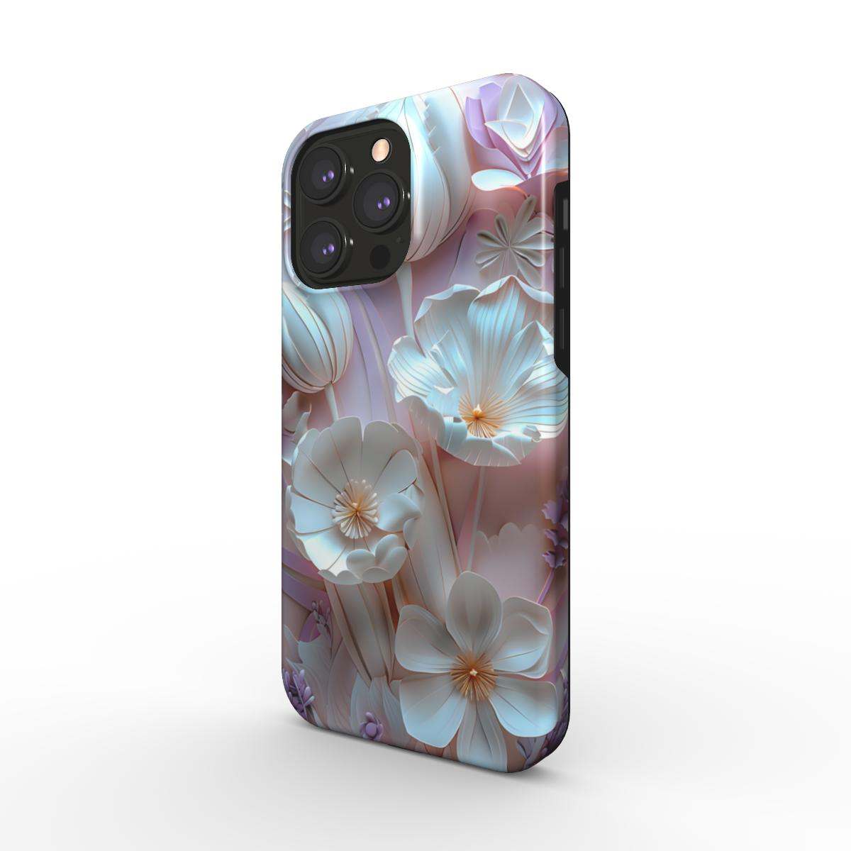 MagSafe Tough iPhone Case with floral design, dual-layer protection, and glossy finish.