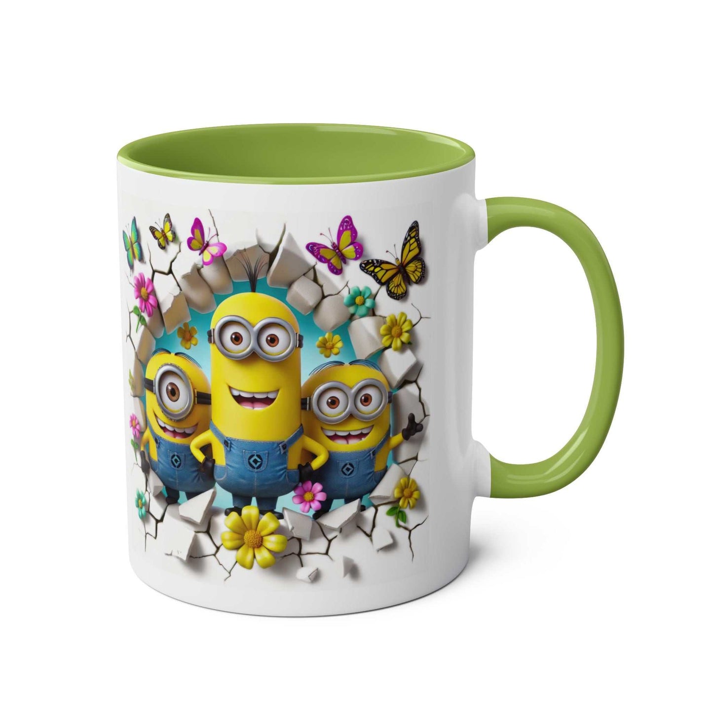 Minion Inspired Coffee Mug with playful yellow character design and green handle.