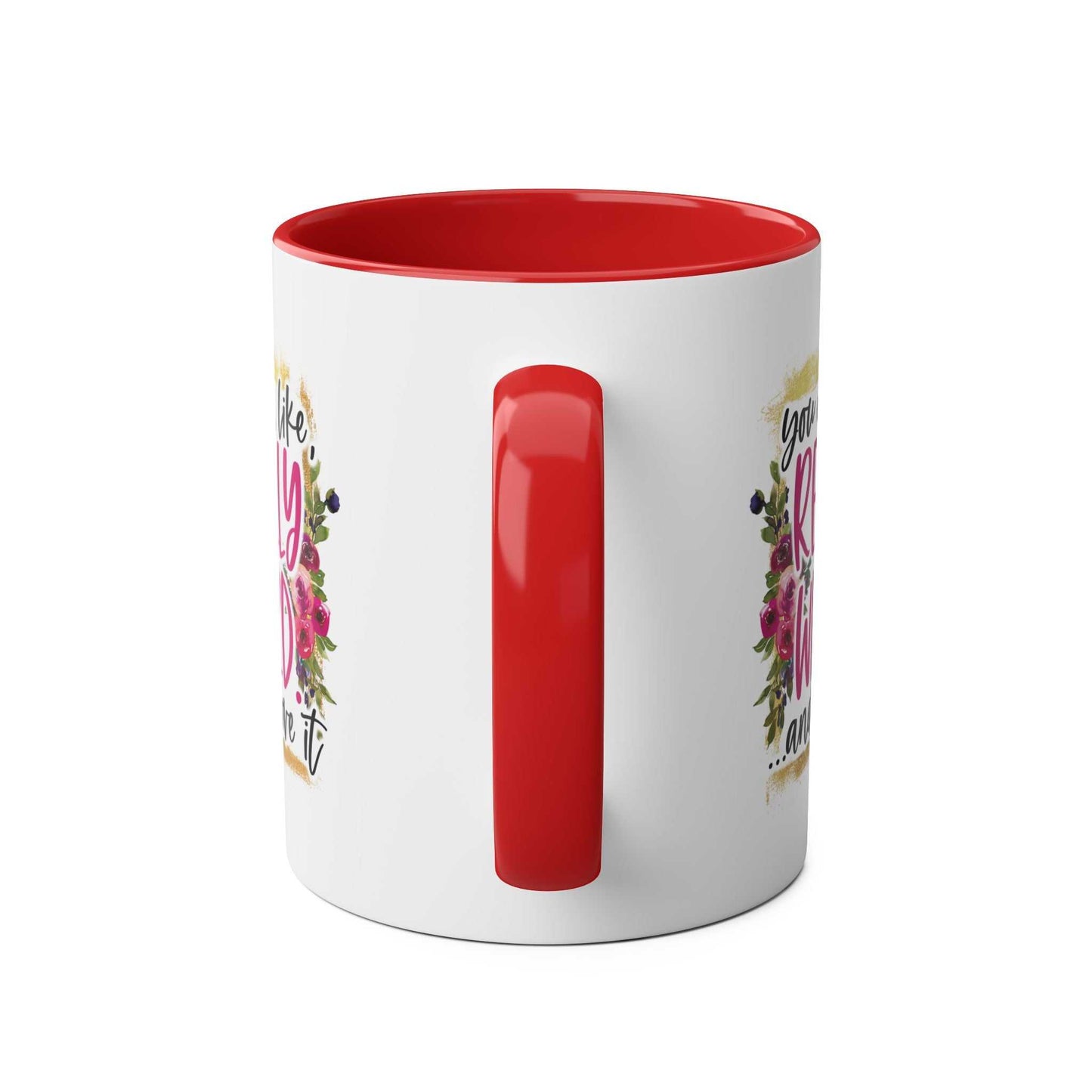 Really Weird Coffee Mug with red handle and glossy finish.