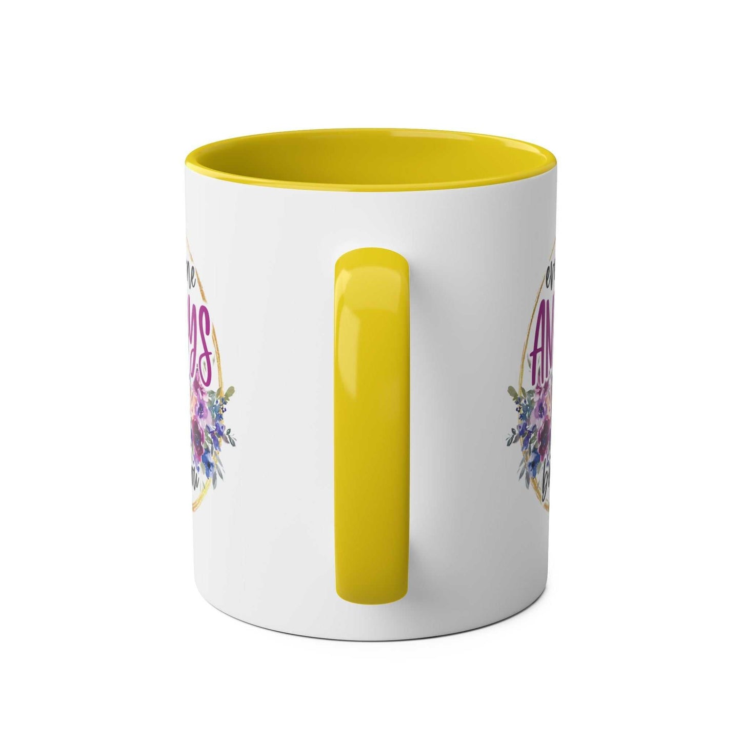 Everyone Annoys Me But You coffee mug, yellow handle, 11oz ceramic, humorous gift.