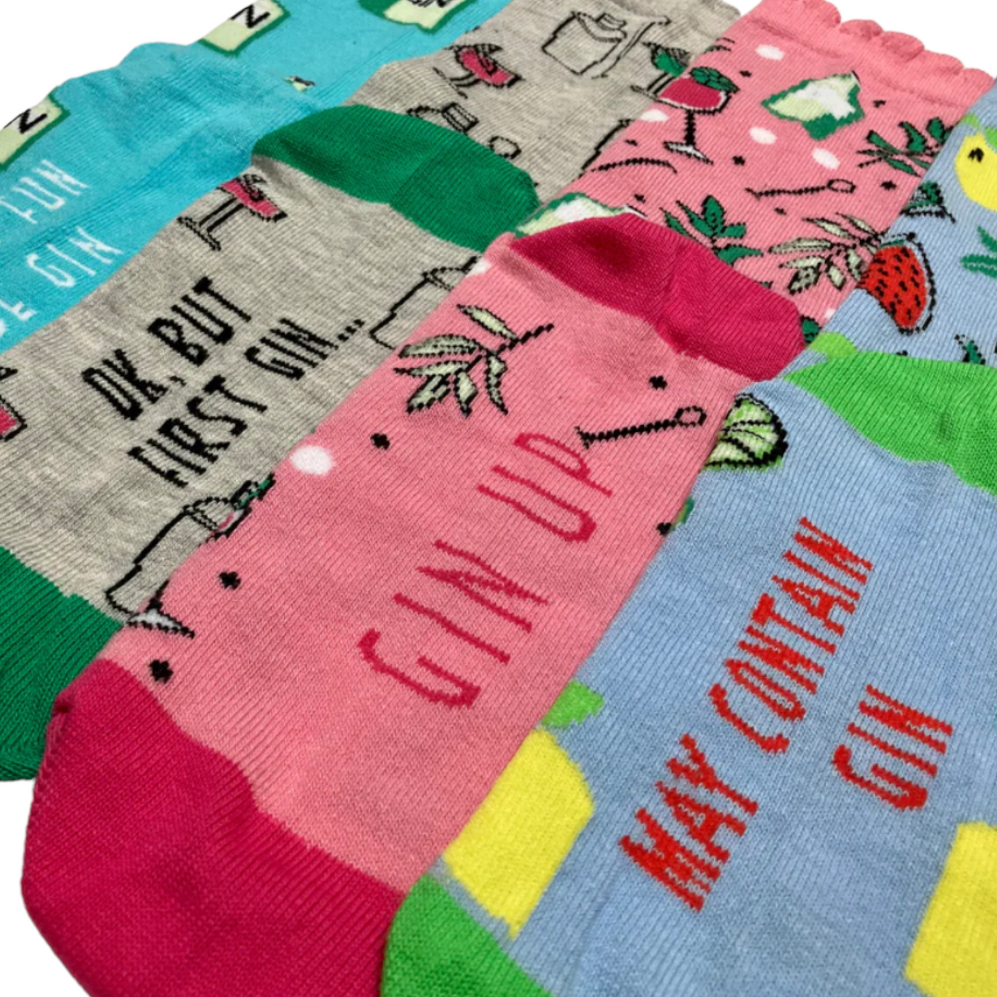 Colorful gin-themed socks from the Socktails Gift Set Gin Addition.
