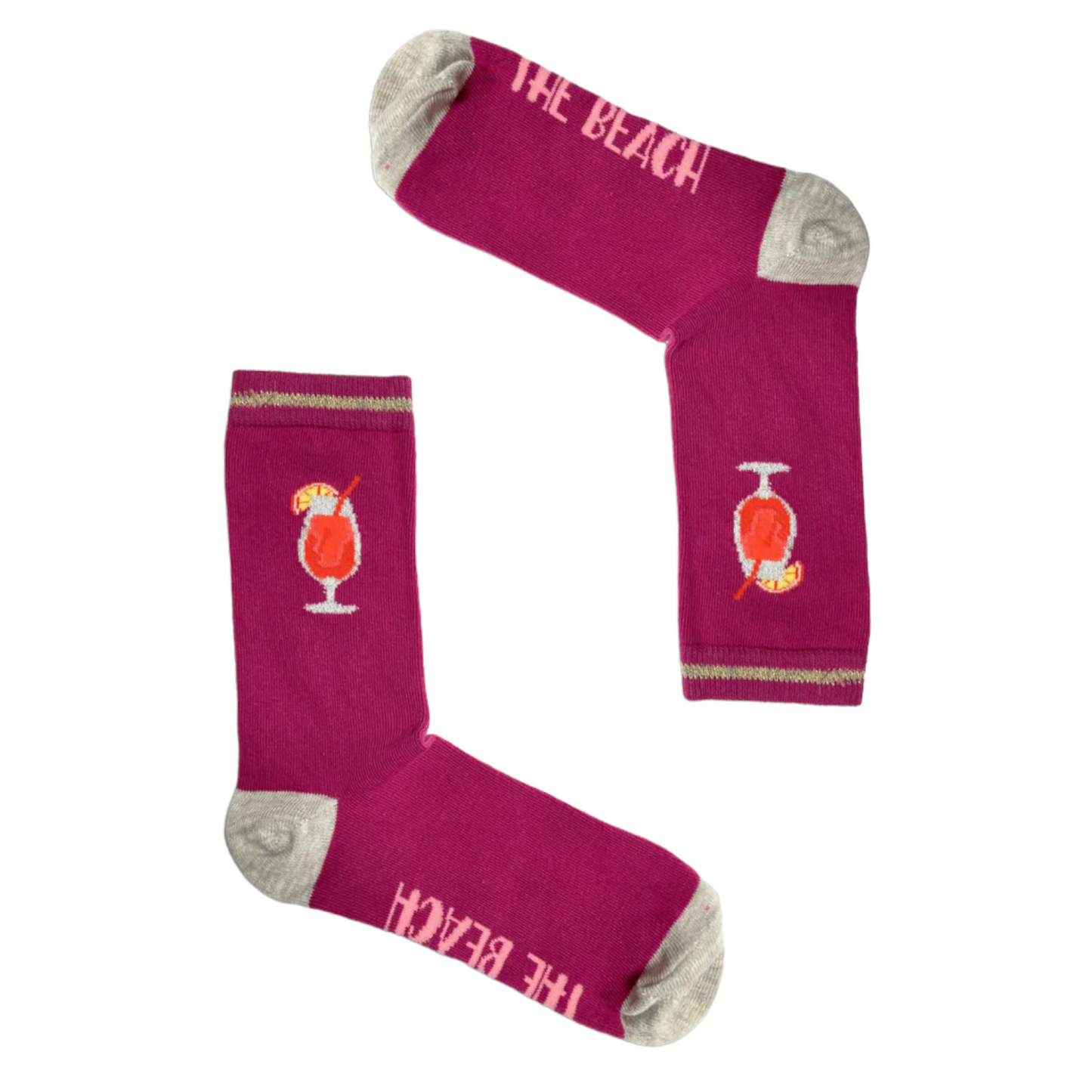 Colorful cocktail-themed socks from the Socktails Gift Set, featuring vibrant designs and novelty text.