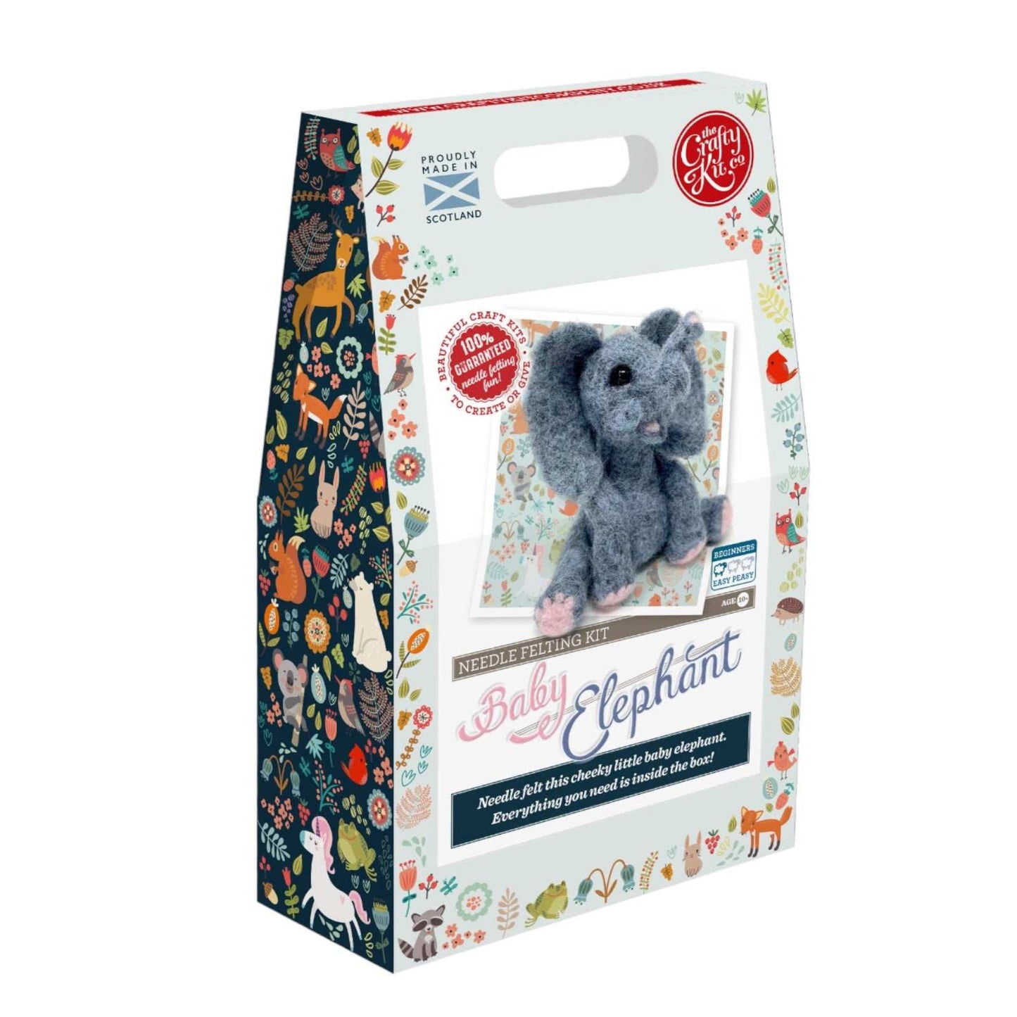 Baby Elephant Needle Felting Craft Kit with supplies and instructions for beginners.