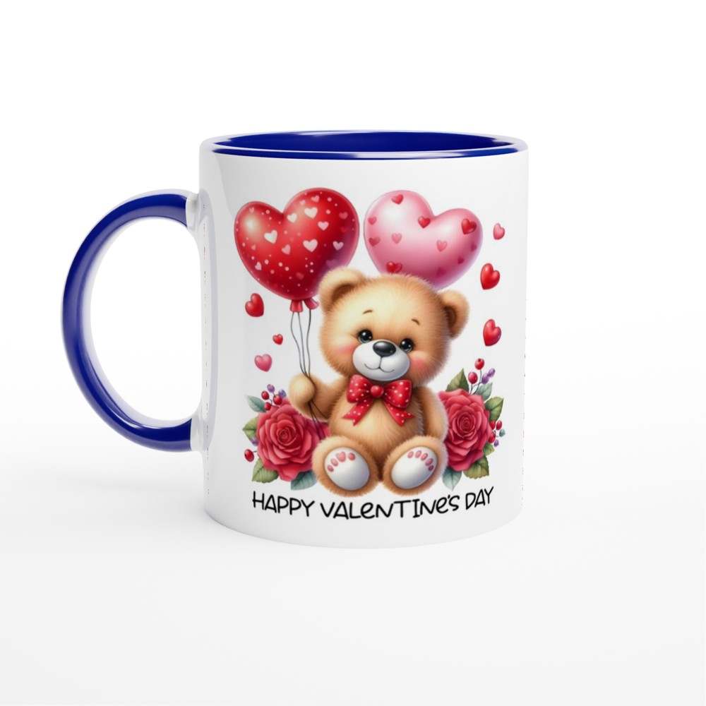 Valentines Day ceramic mug with teddy bear design, perfect gift.