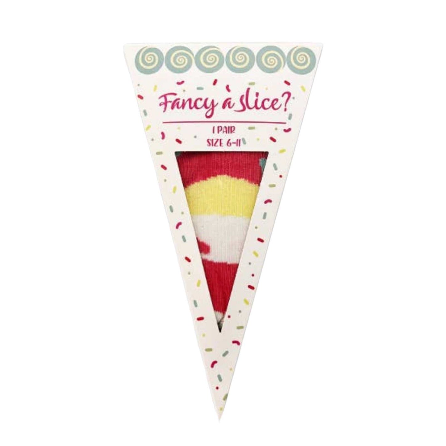 Cake Slice Socks in fun gift box, premium cotton, unisex fit UK size 6-11.