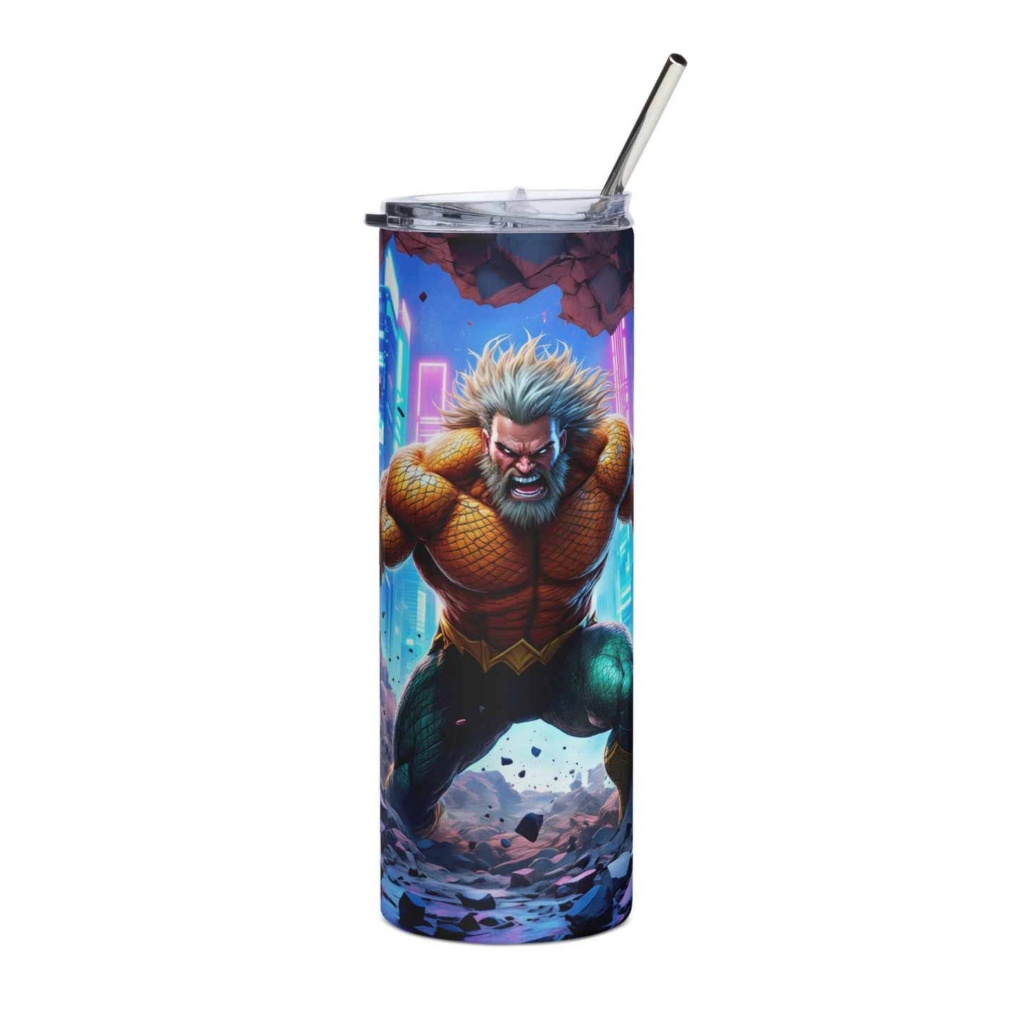 Aquaman tumbler wrap PNG design featuring bold oceanic textures and trident details for 20oz skinny straight tumblers.
