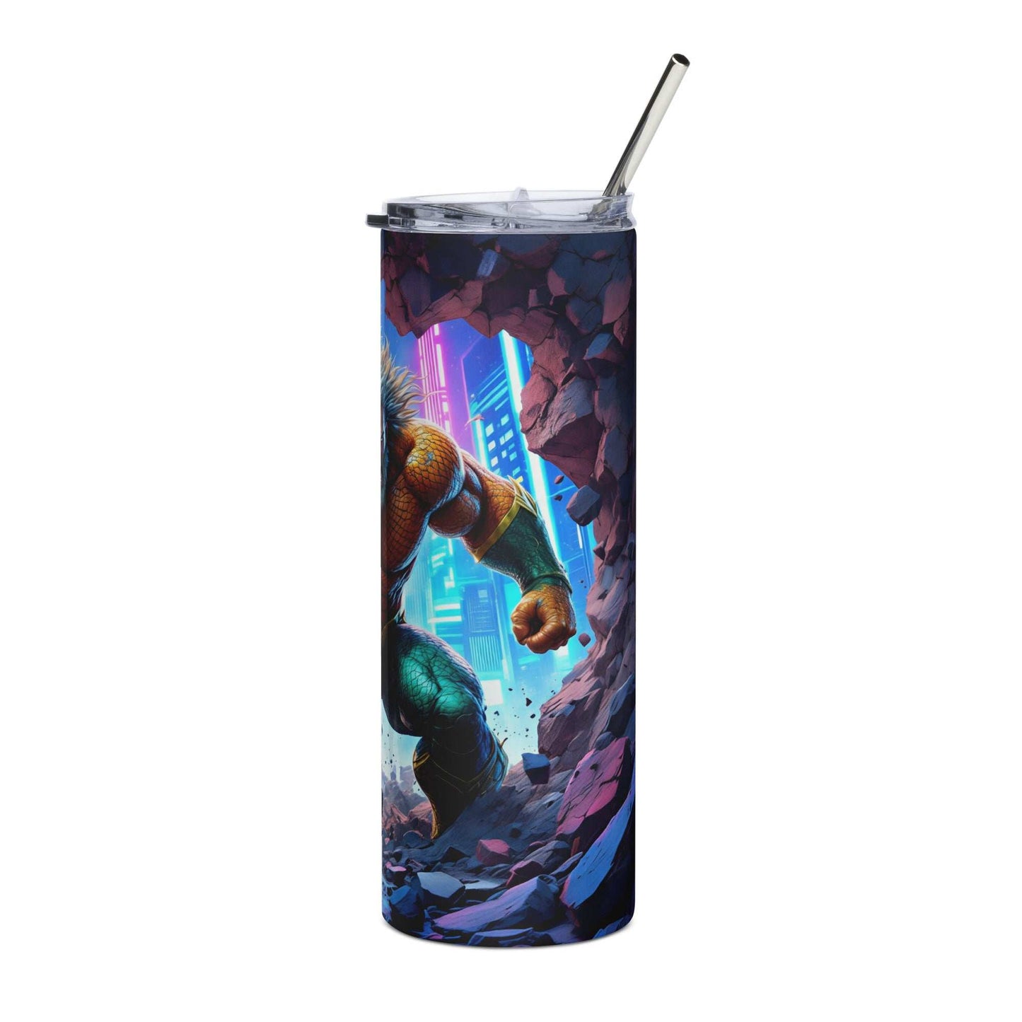 Aquaman Tumbler Wrap PNG featuring vibrant underwater superhero design for 20oz skinny tumbler with Trident and oceanic textures.