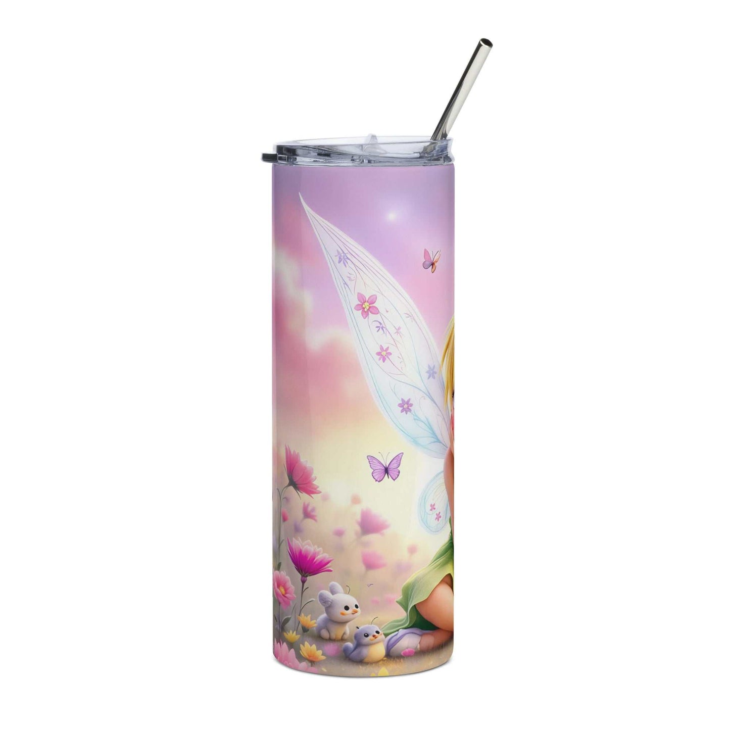 Tinkerbell sublimation tumbler wrap for 20oz skinny tumblers with magical fairy and floral design in vibrant colors