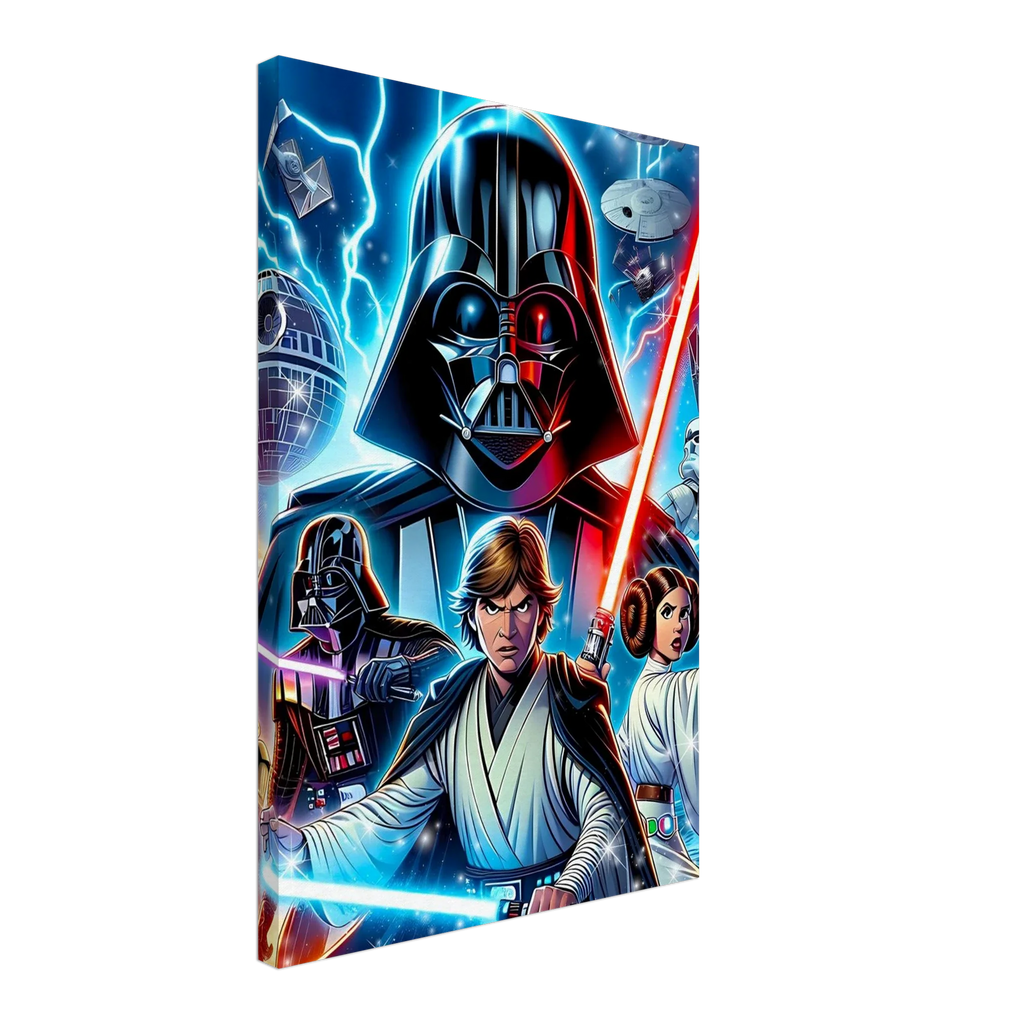Star Wars wall canvas featuring iconic characters and vibrant scenes.
