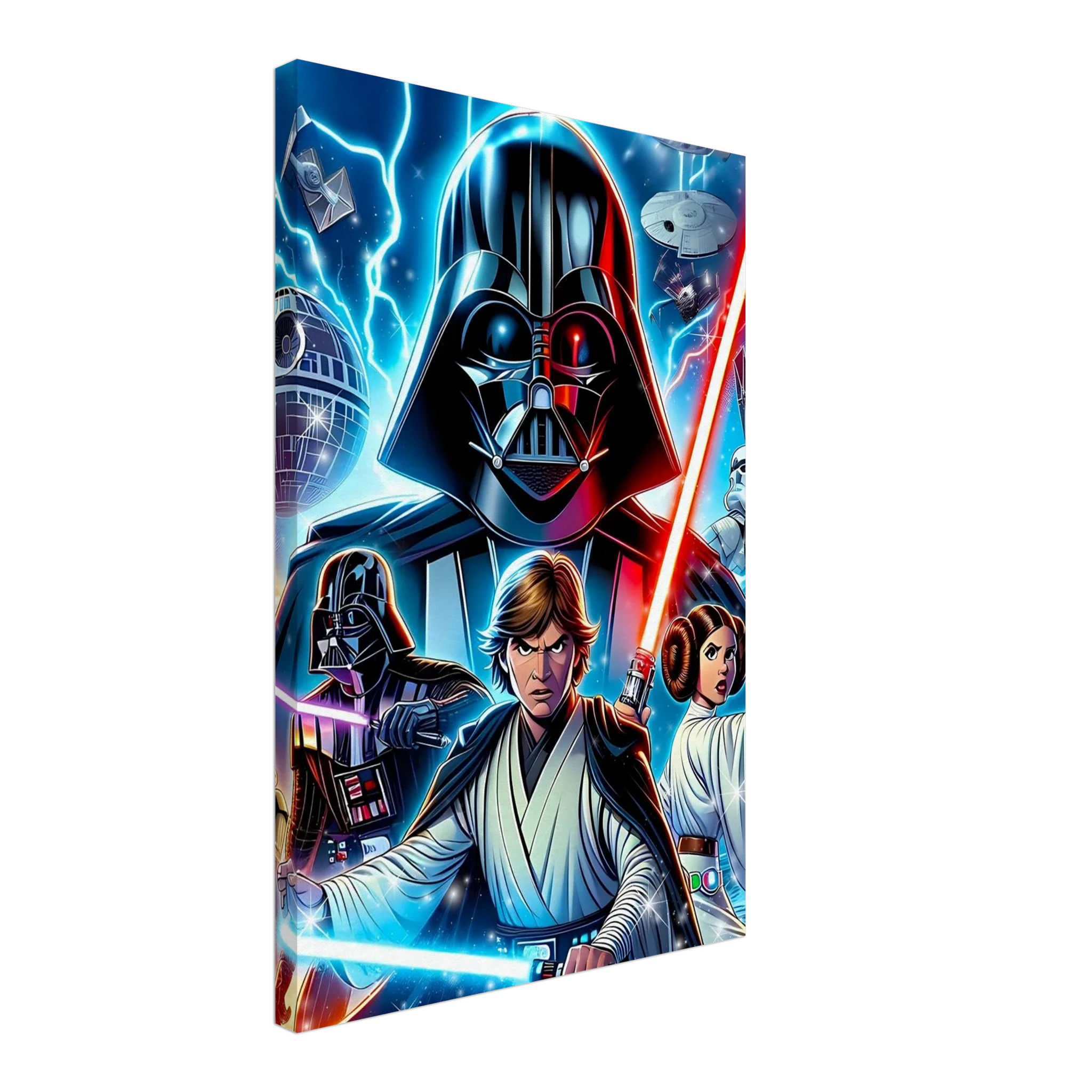 Star Wars wall canvas featuring iconic characters and vibrant scenes.