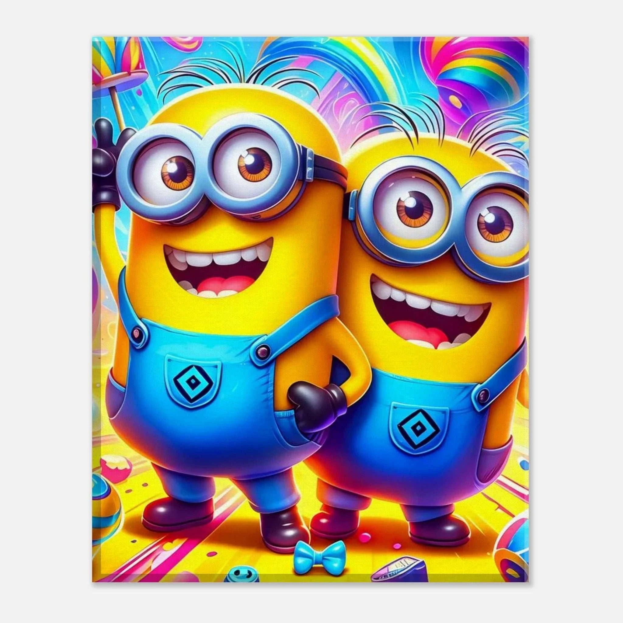 Minions Wall Canvas with vibrant colors featuring mischievous yellow characters, perfect decor for kids' rooms.