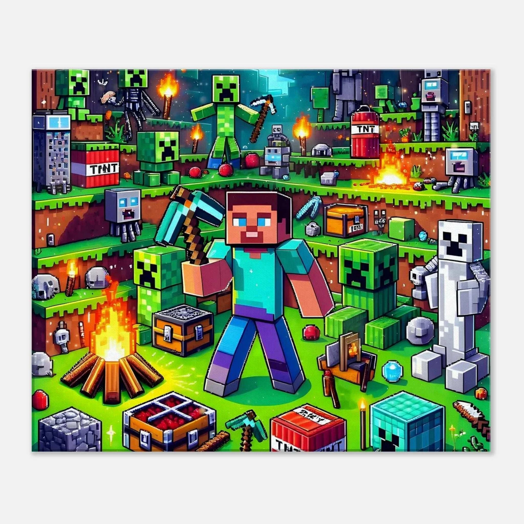 Minecraft Wall Canvas featuring vibrant colors and iconic game scenes, perfect for fans of crafting and building.