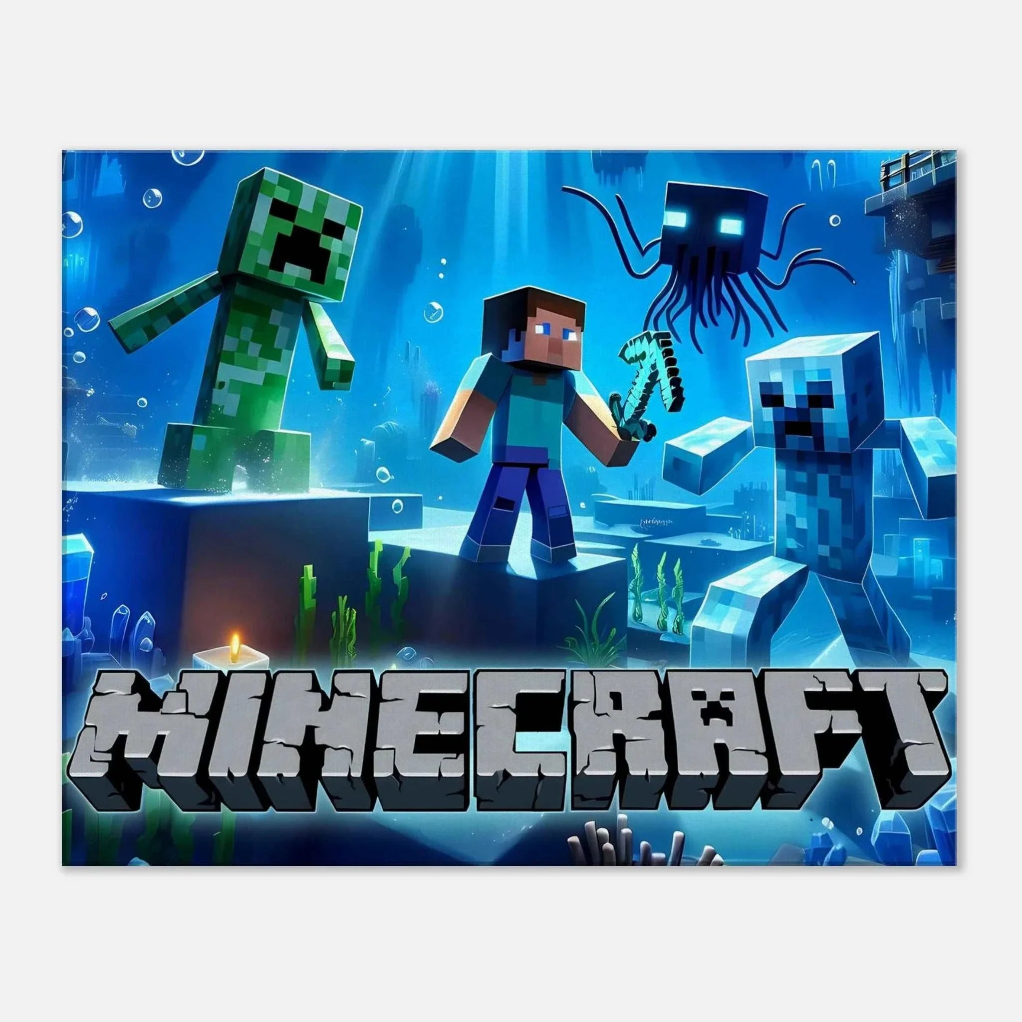 Vibrant Minecraft wall canvas with iconic pixelated scenes for home decoration.