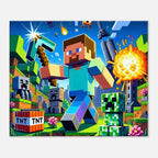Vibrant Minecraft wall canvas featuring a pixelated adventure scene with iconic game elements.