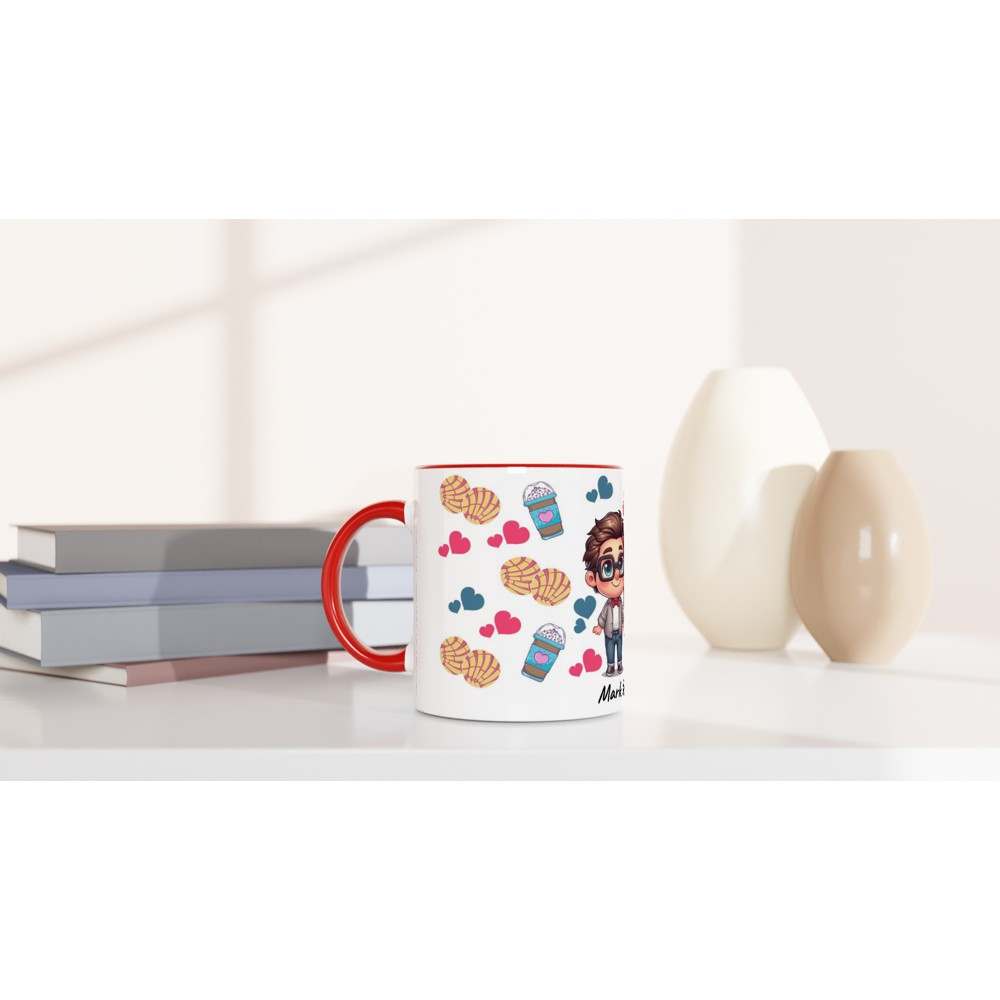 Personalised Valentines Day mug with cute design and custom name, perfect couples gift.