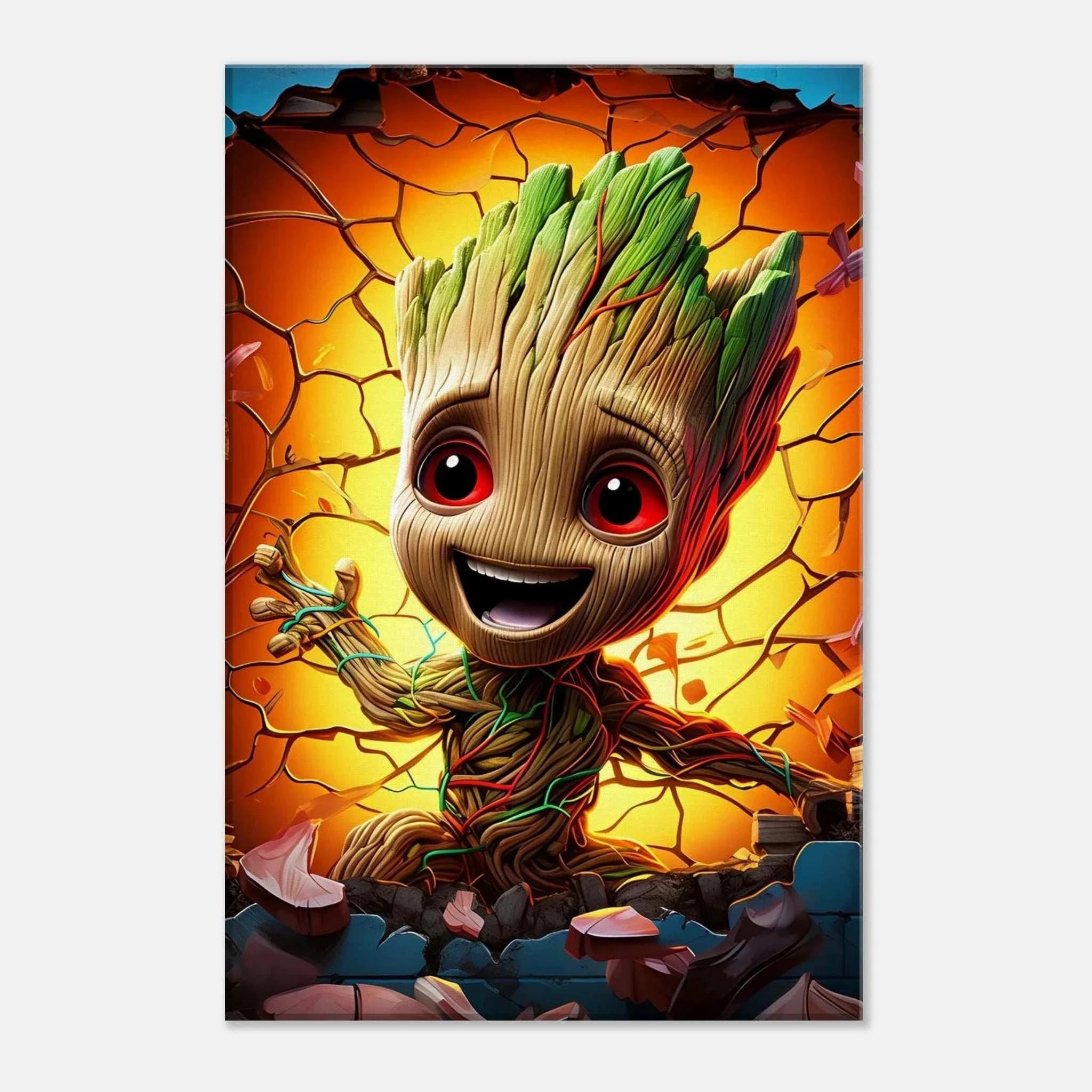 Baby Groot wall canvas with vibrant print and adorable charm.