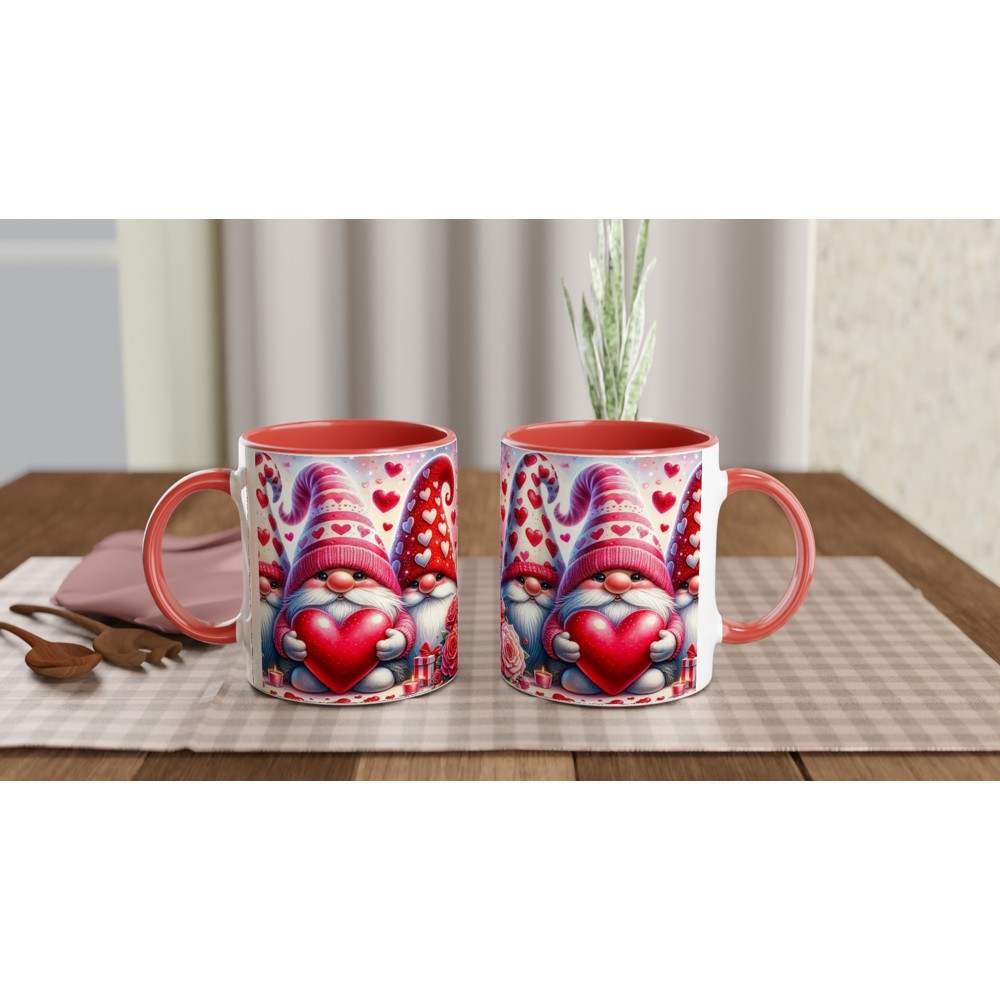 Cute Gnome Valentines Day Mug with heart design, 11oz ceramic, ideal sweet coffee cup gift.